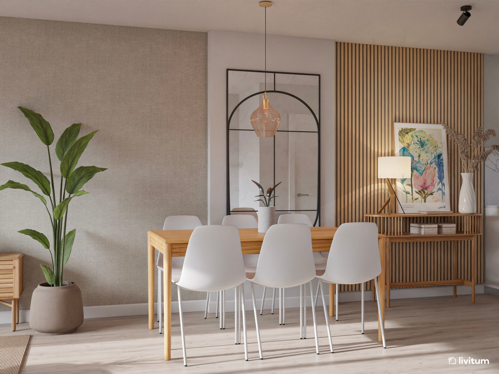  Salón comedor de diseño elegante con toques rústicos