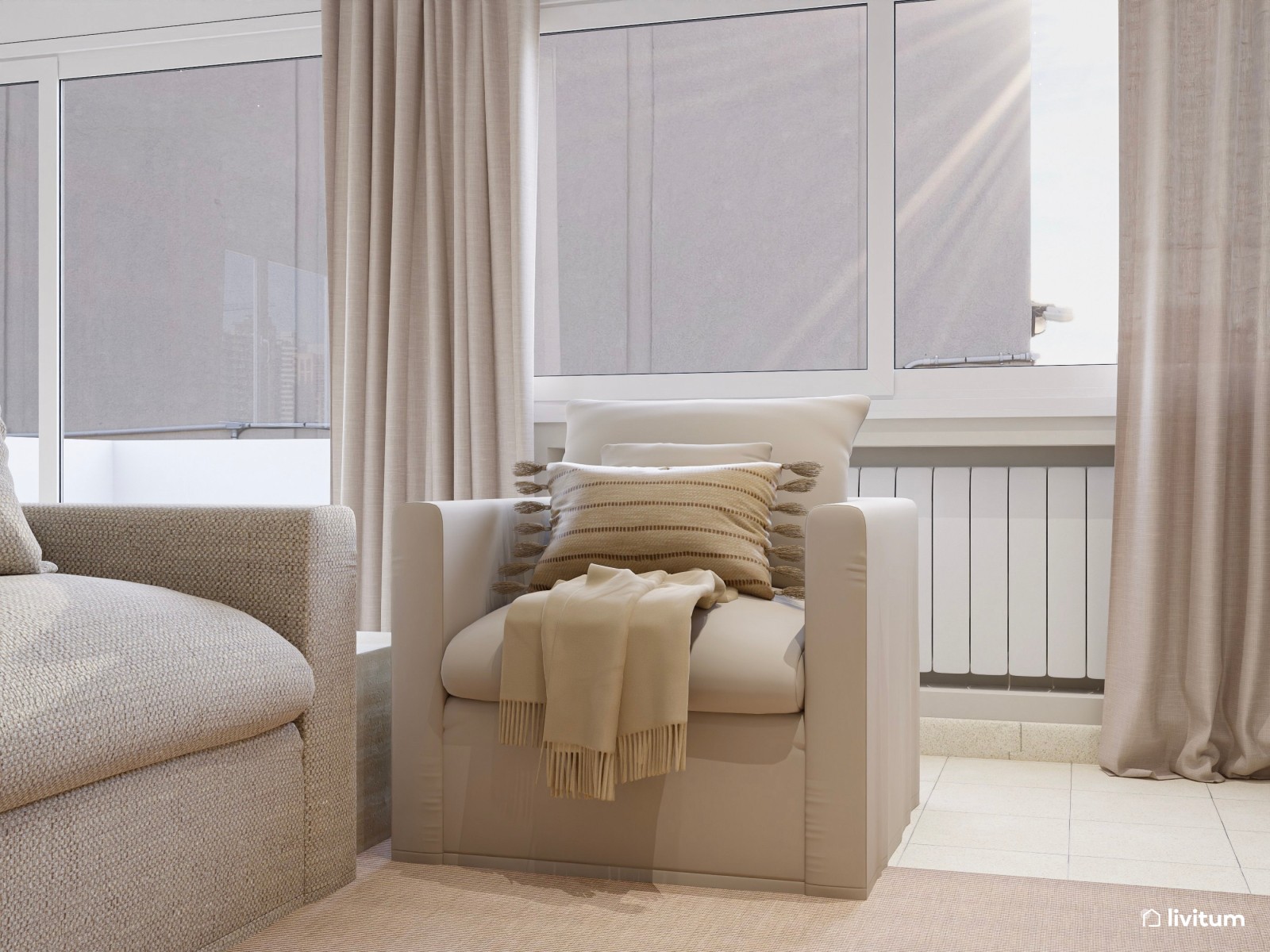 Salón comedor de estilo clásico en tonos tierra con chimenea