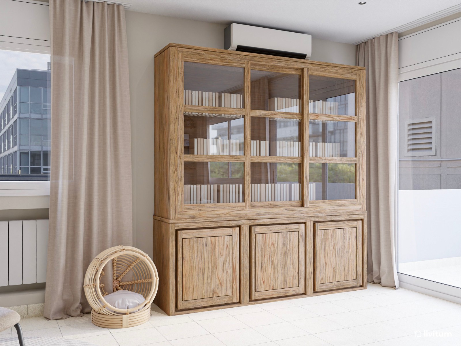 Salón comedor de estilo clásico en tonos tierra con chimenea