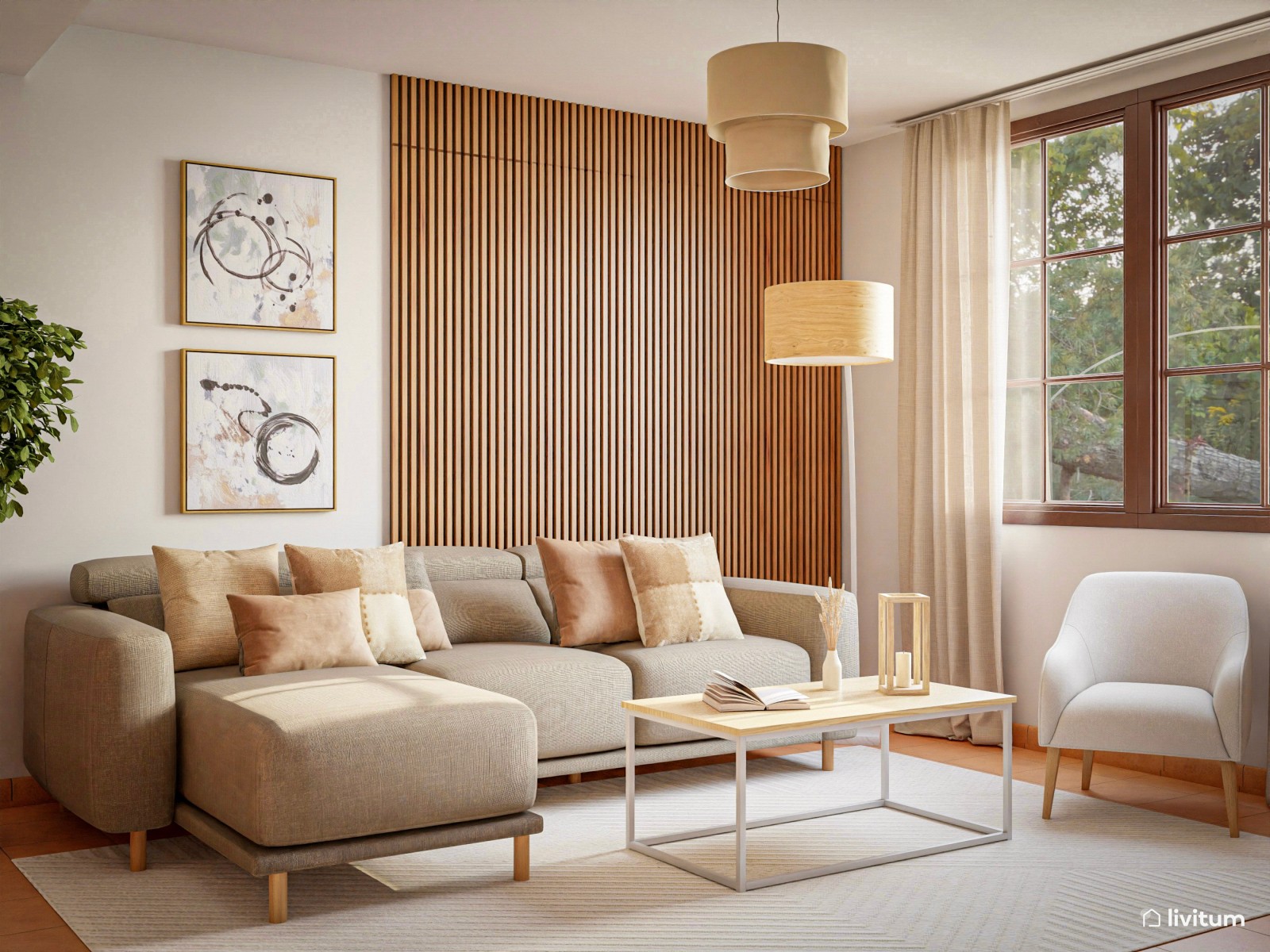 Salón comedor de estilo escandinavo, cálido y acogedor