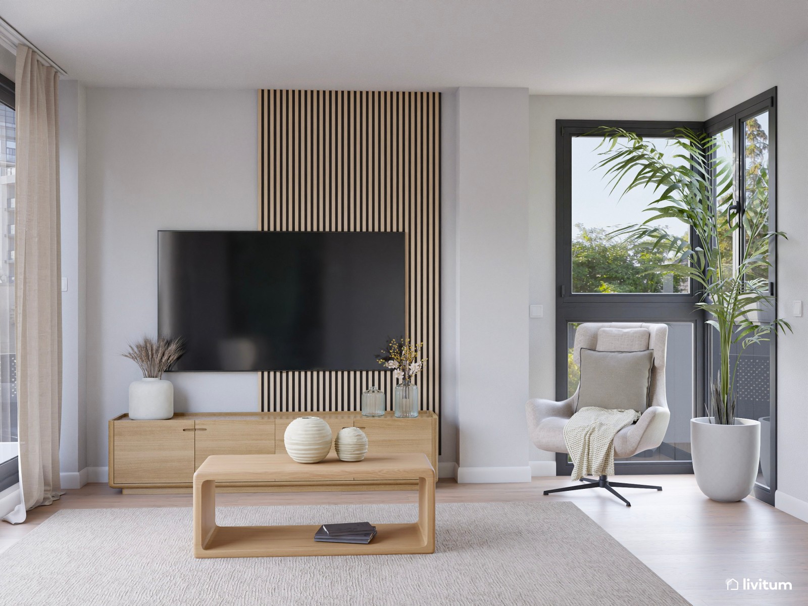 Salón comedor de estilo minimalista con cocina abierta