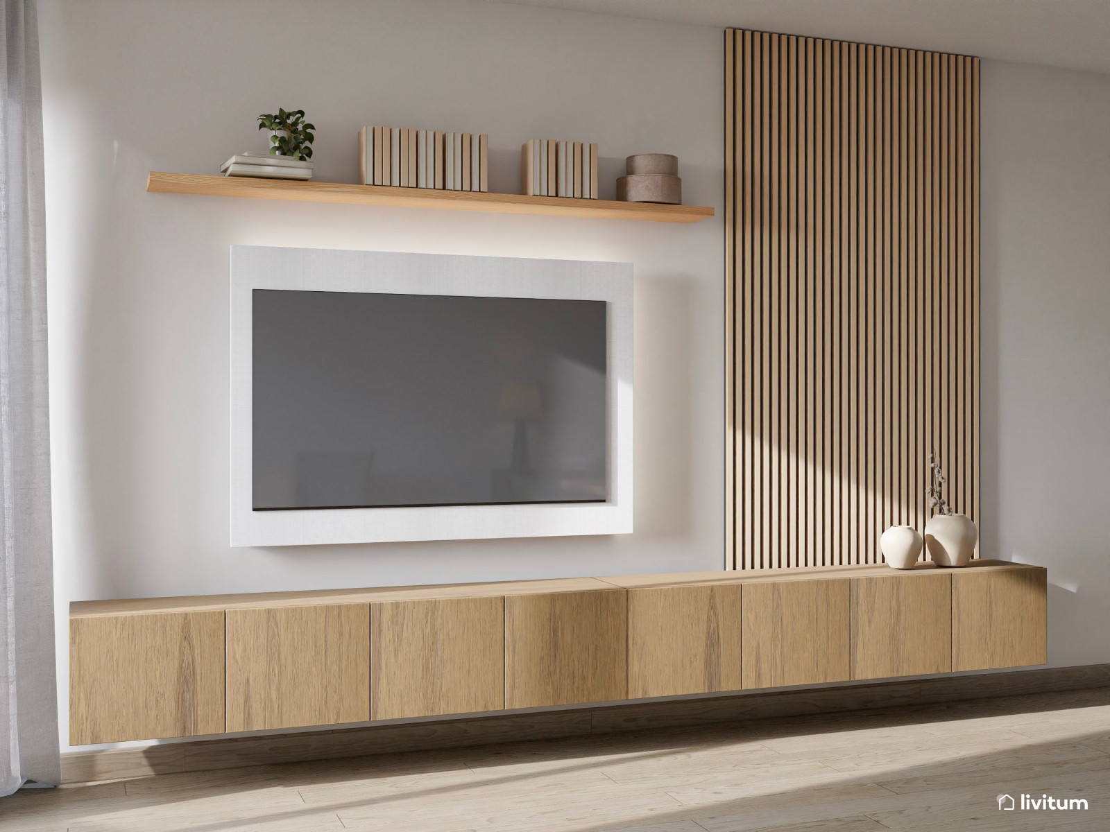 Salón comedor de estilo minimalista con detalles en verde