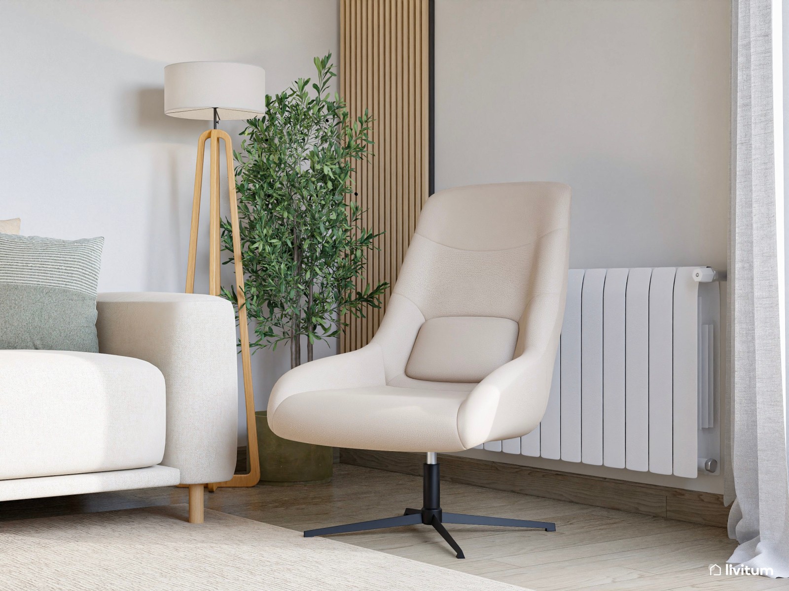 Salón comedor de estilo minimalista con detalles en verde