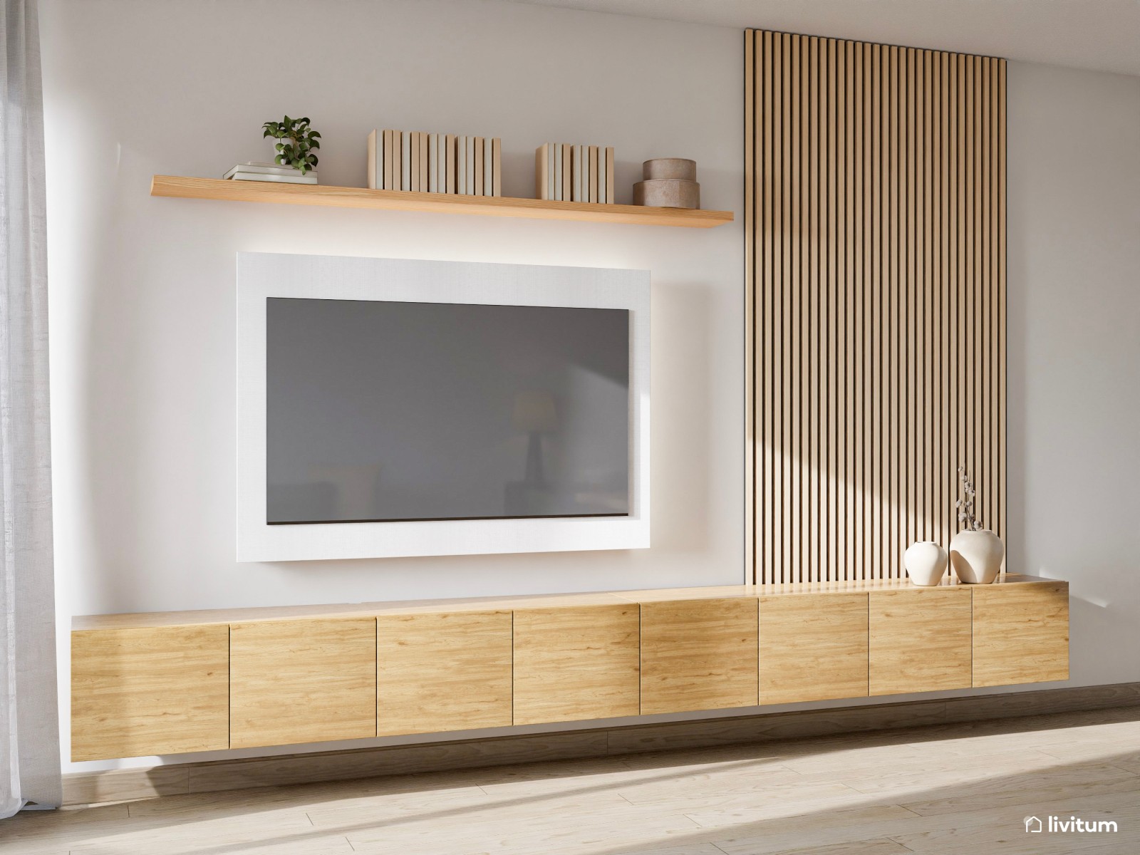 Salón comedor de estilo minimalista con detalles en verde