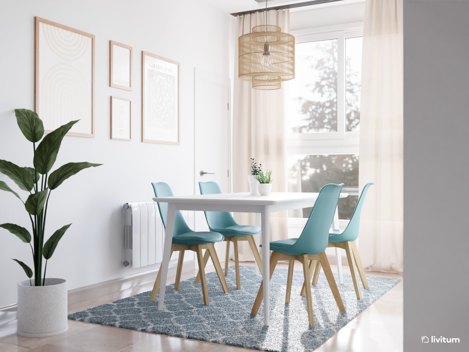 Salón comedor de estilo moderno en azul 