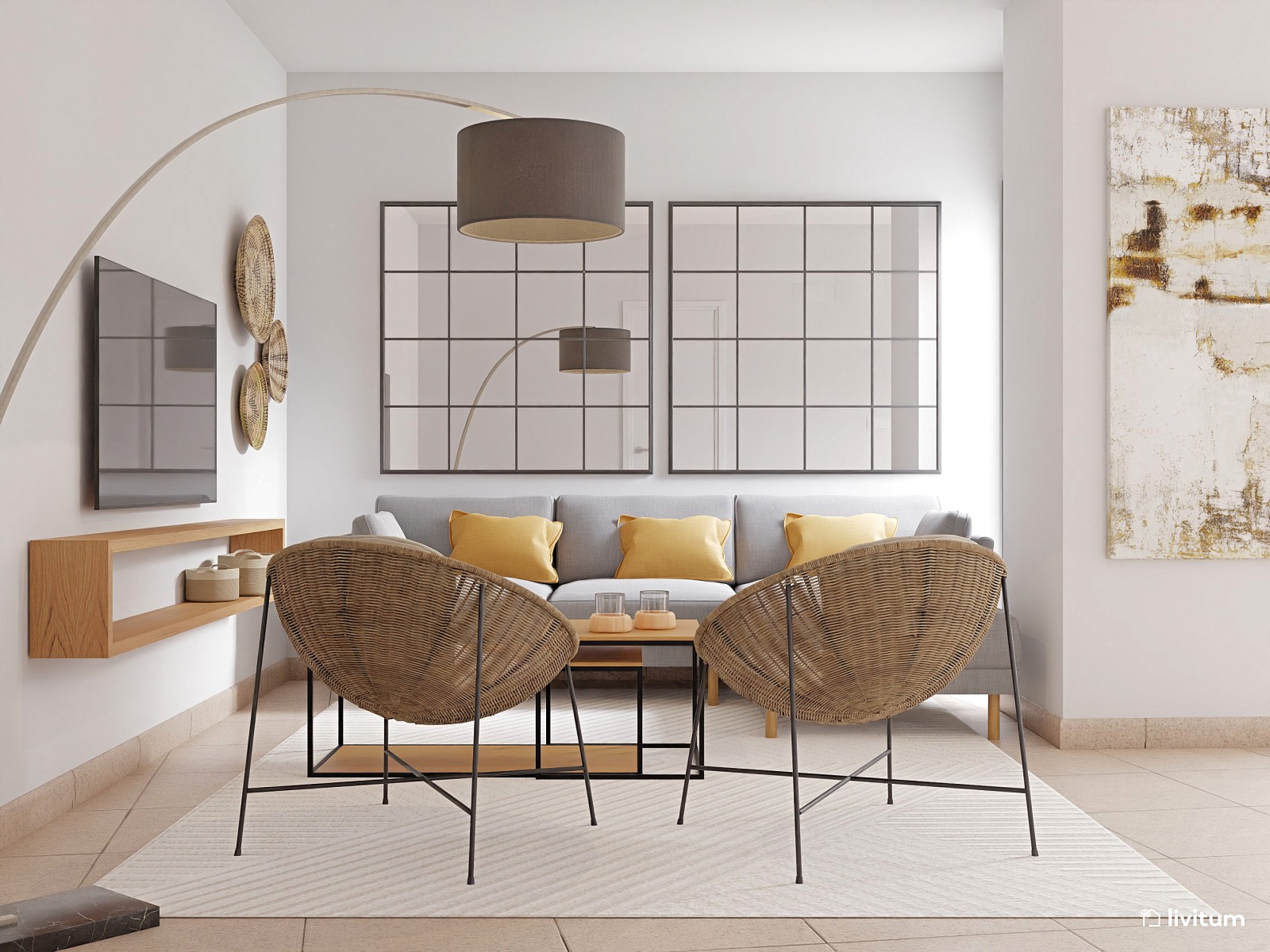 Mueble para salón de estilo moderno en color blanco y negro.