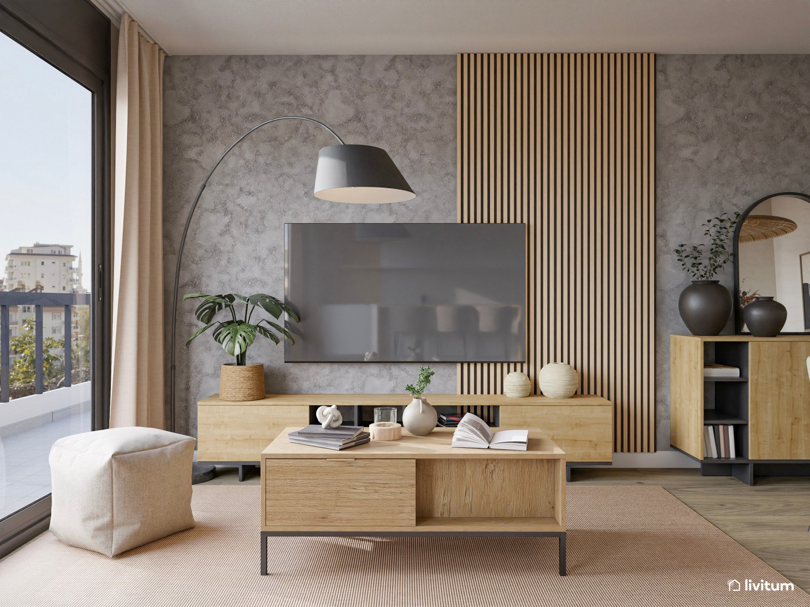 Salón comedor de estilo nórdico con impresionante pared empapelada