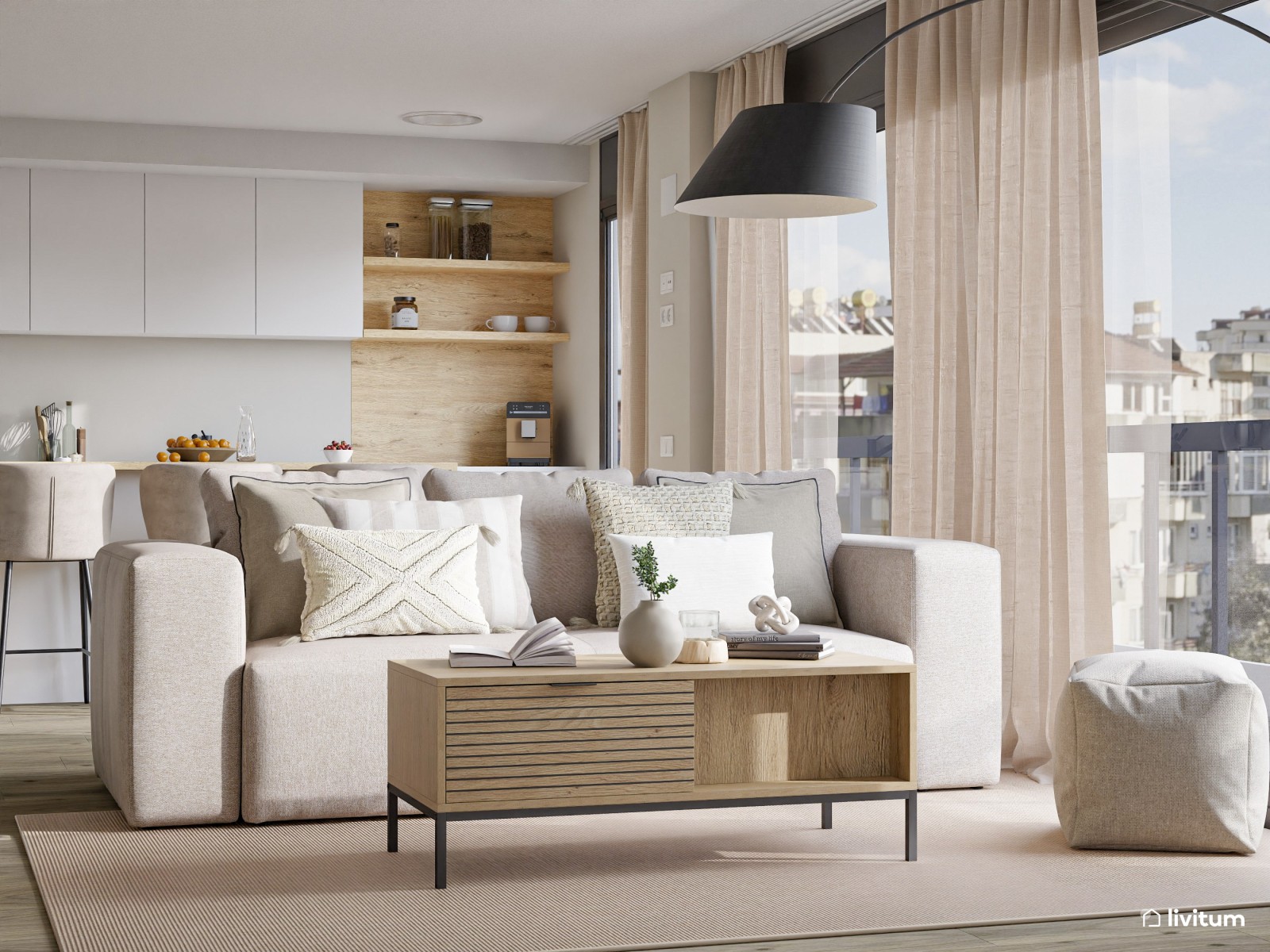 Salón comedor de estilo nórdico con impresionante pared empapelada