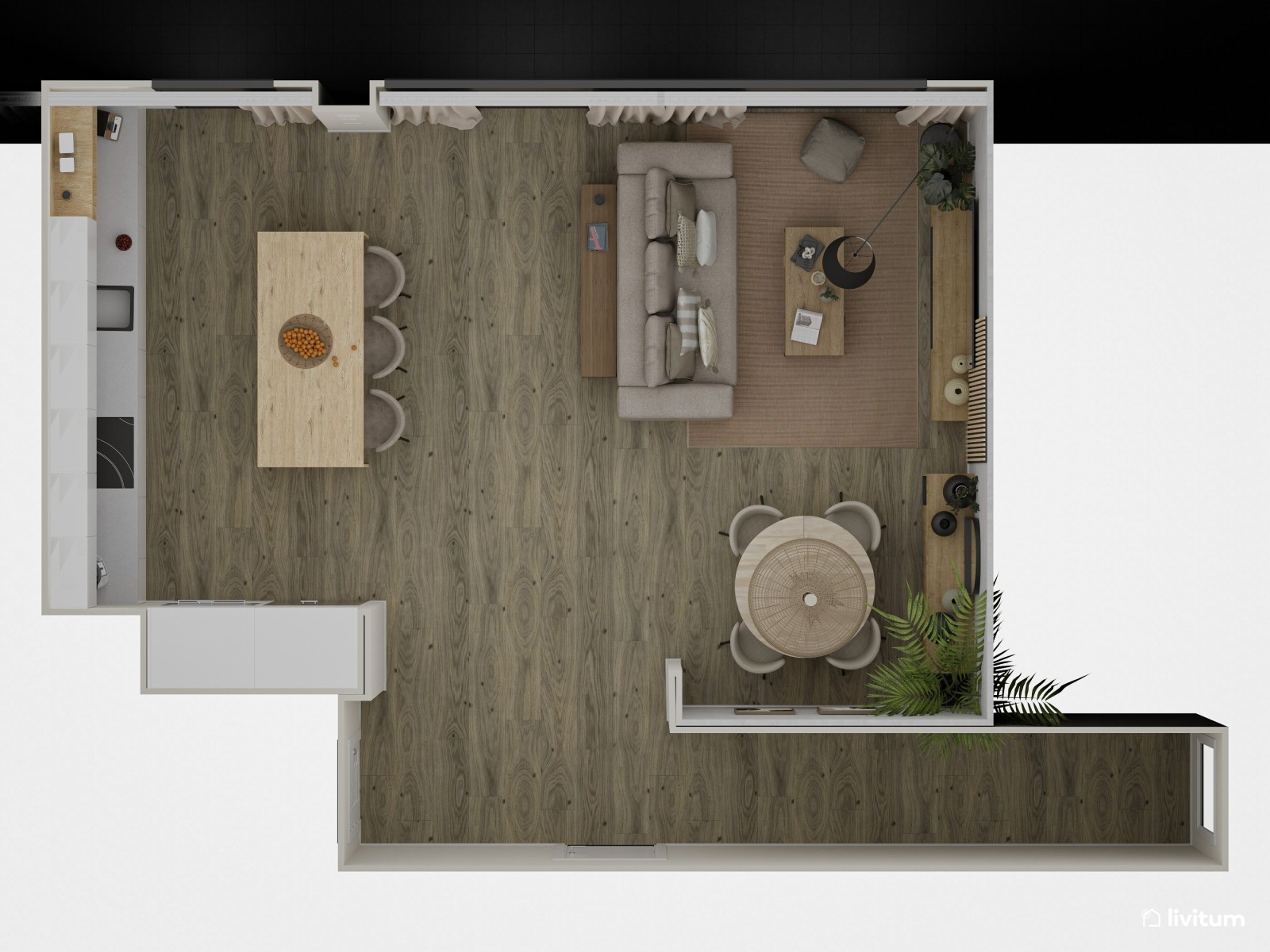 Salón comedor de estilo nórdico con impresionante pared empapelada