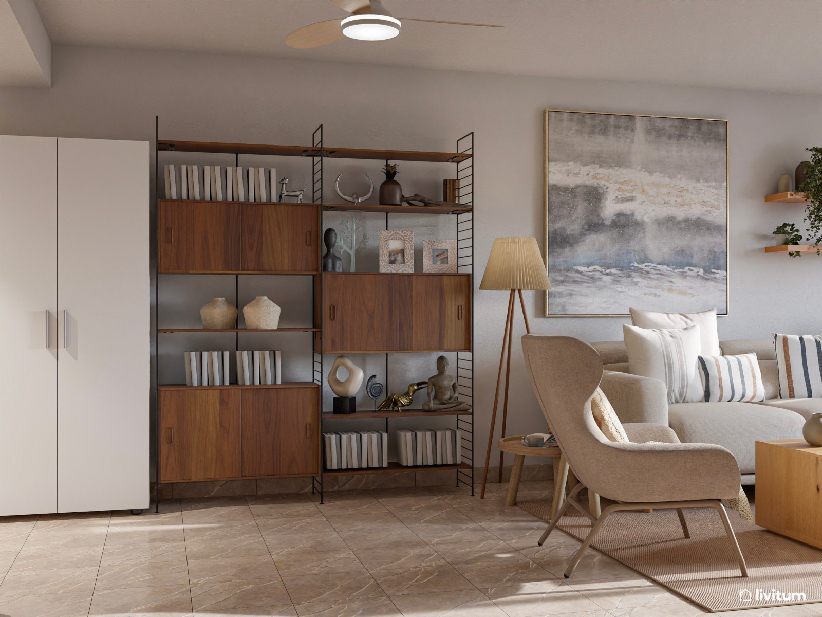 Salón comedor de estilo nórdico con listones de madera