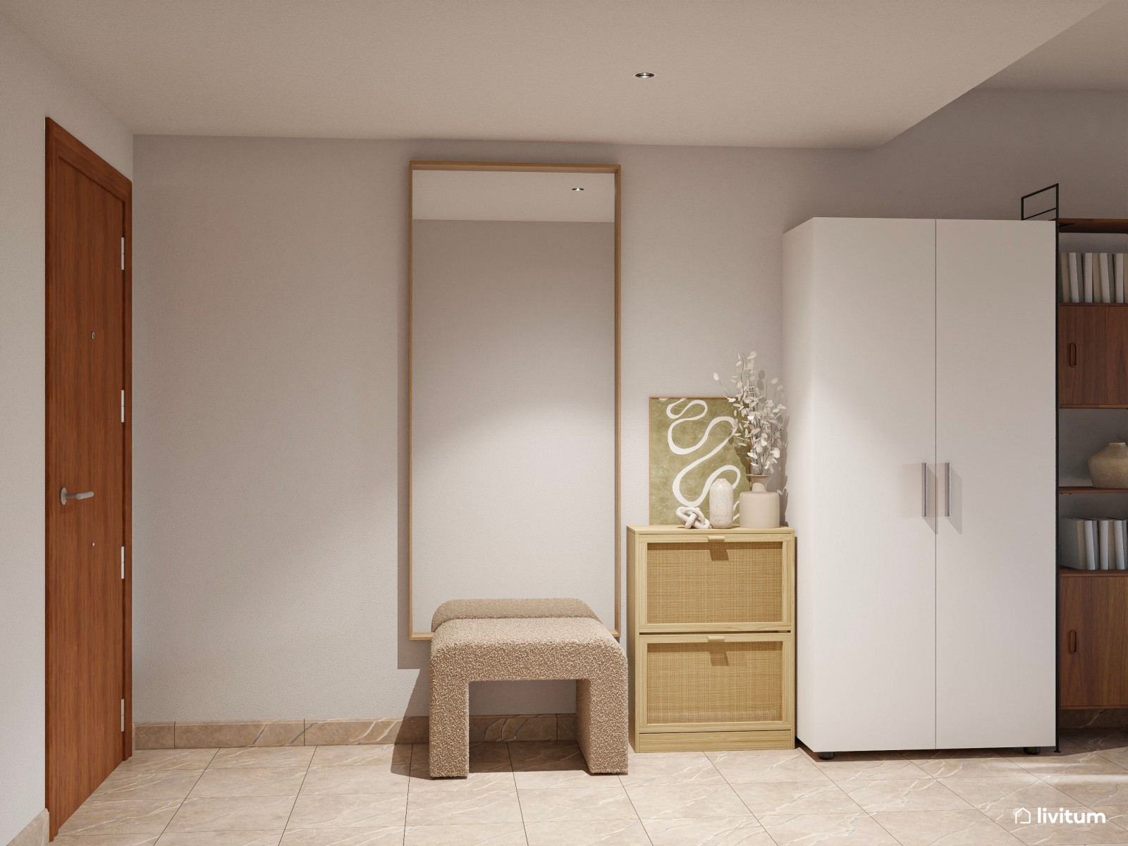 Salón comedor de estilo nórdico con listones de madera