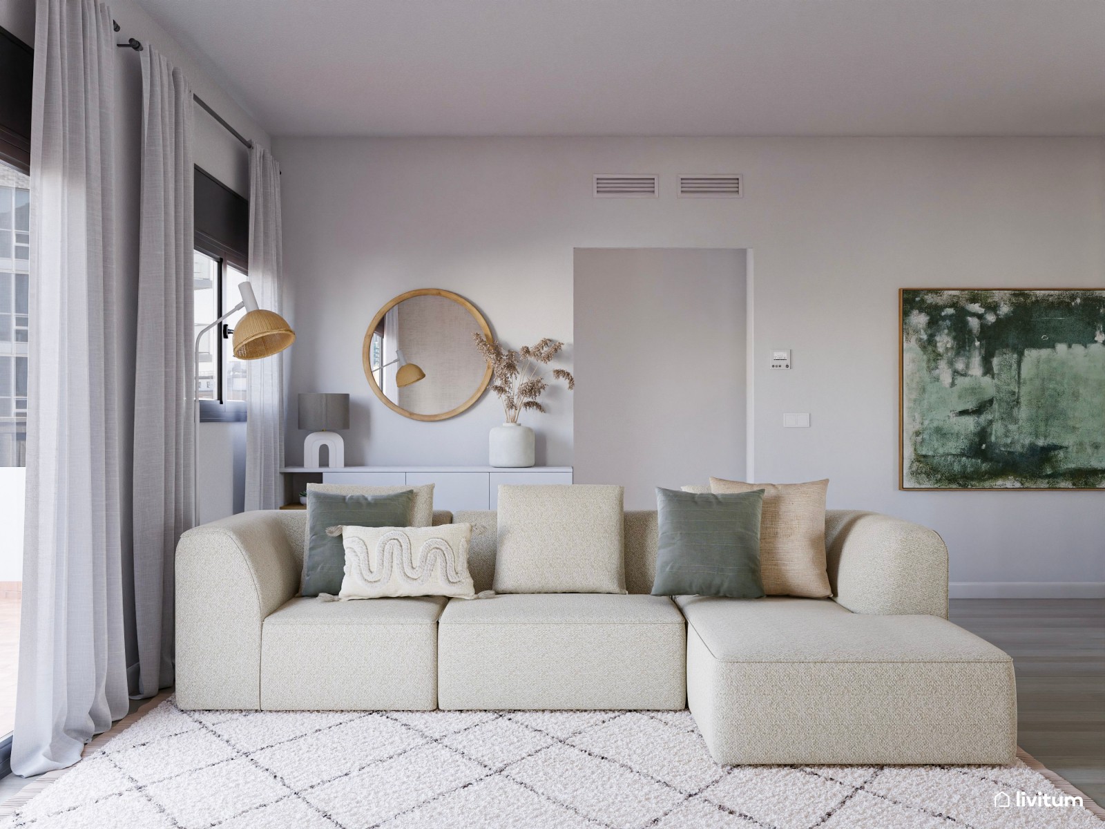 Salón comedor de estilo nórdico con listones de madera 