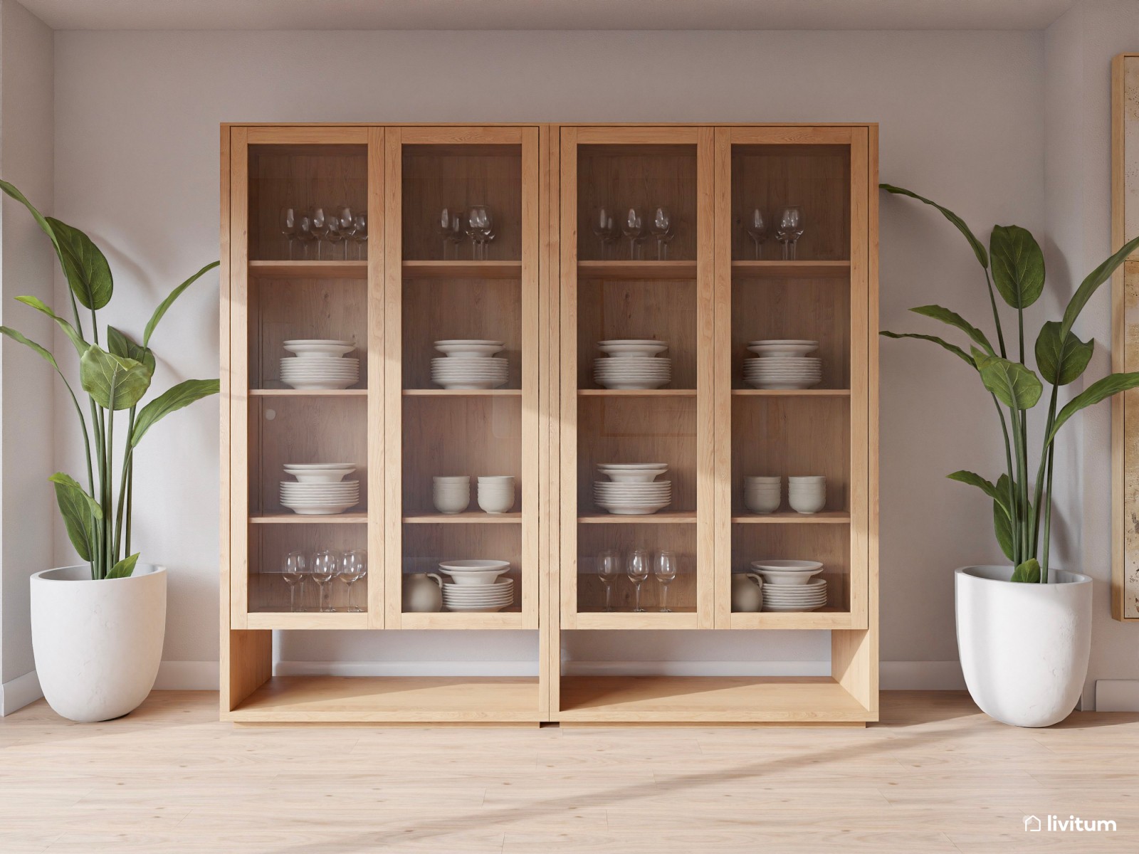 Salón comedor de estilo nórdico con pared de TV con listones de madera 