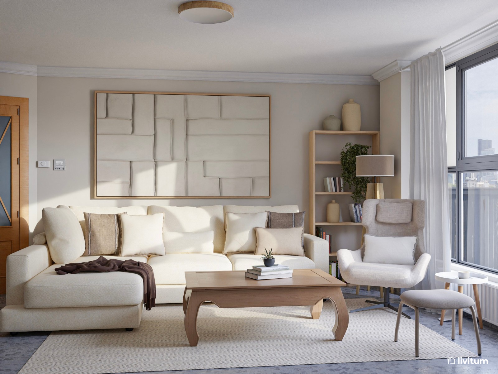 Salón comedor de estilo nórdico con suelo oscuro 