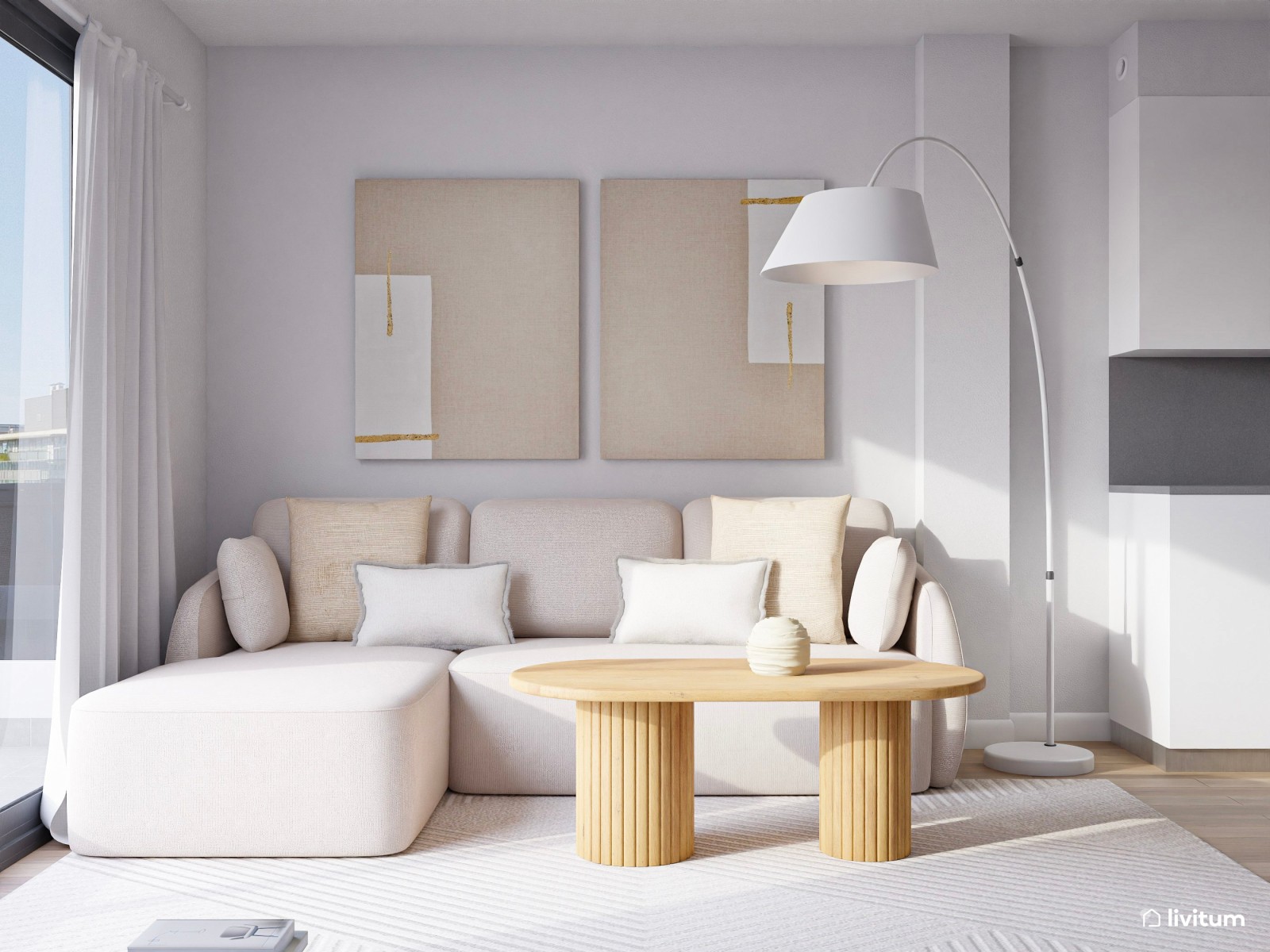 Salón comedor de estilo nórdico de 25 m² con cocina abierta