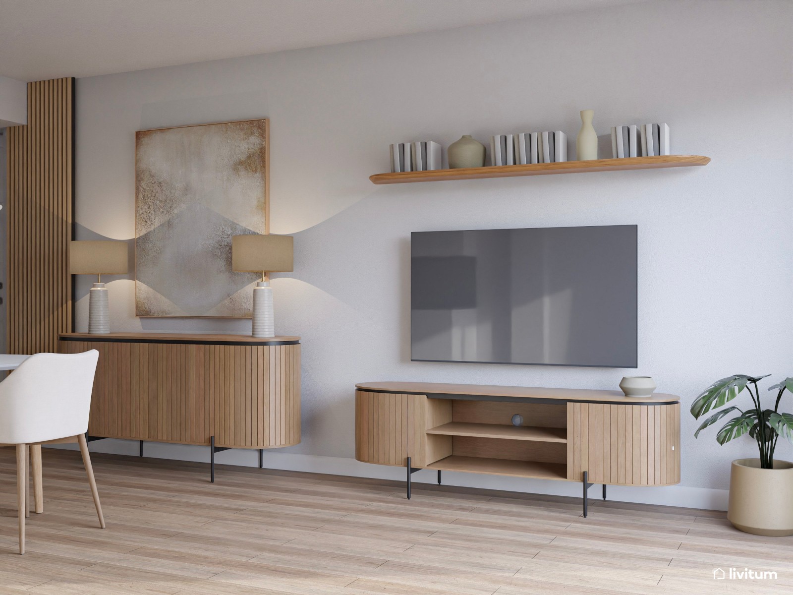 Salón comedor de estilo nórdico de 25 m² con cocina abierta