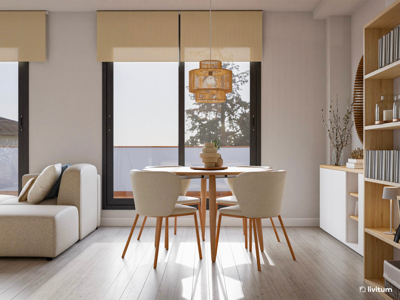 Salón comedor de estilo nórdico de líneas depuradas