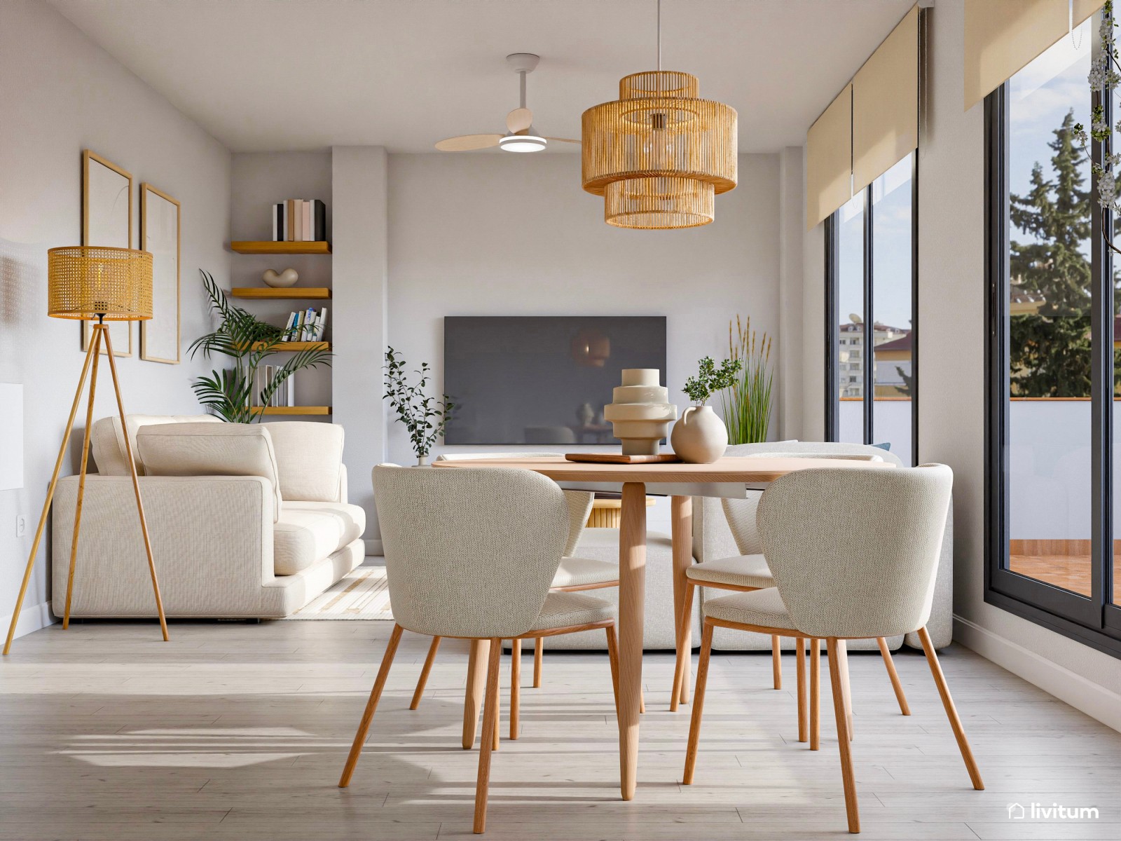 Salón comedor de estilo nórdico de líneas depuradas