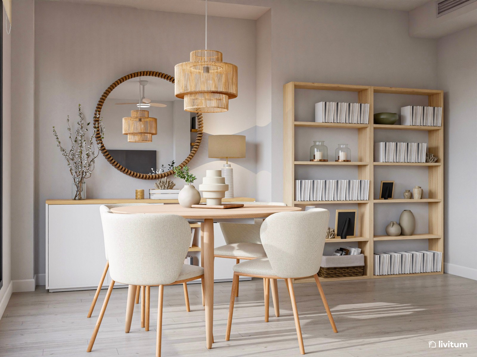 Salón comedor de estilo nórdico de líneas depuradas