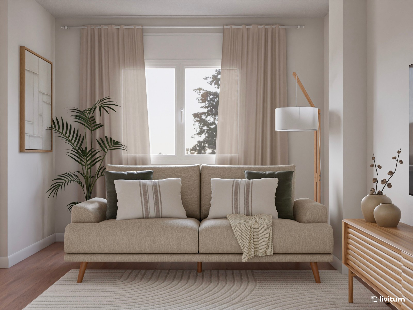 Salón comedor de estilo nórdico en tonos tierra