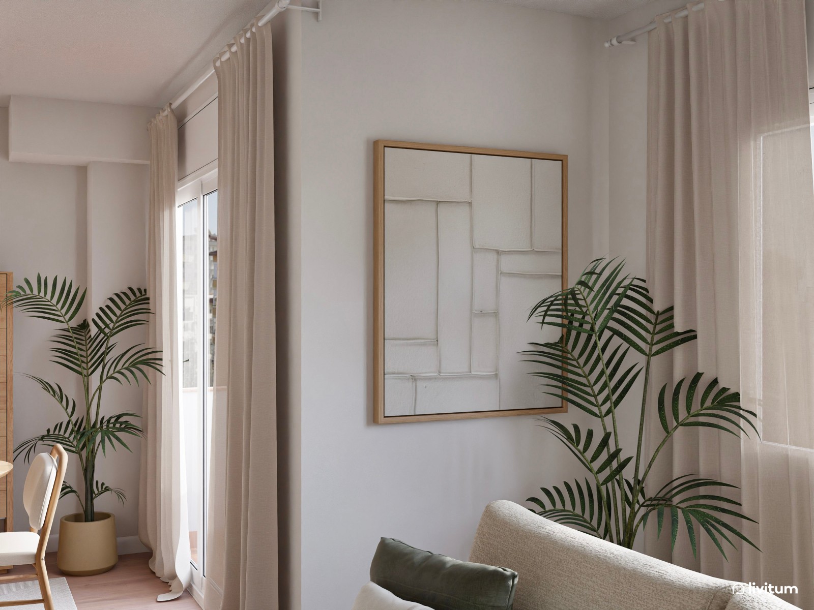 Salón comedor de estilo nórdico en tonos tierra