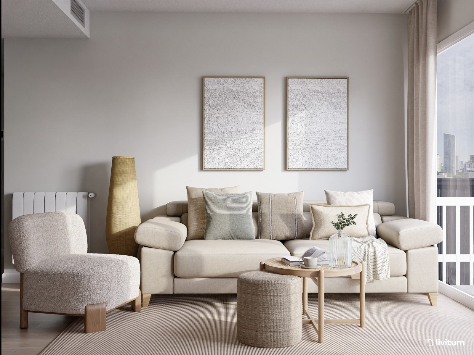 Salón comedor de estilo rústico moderno en tonos gris y tierra