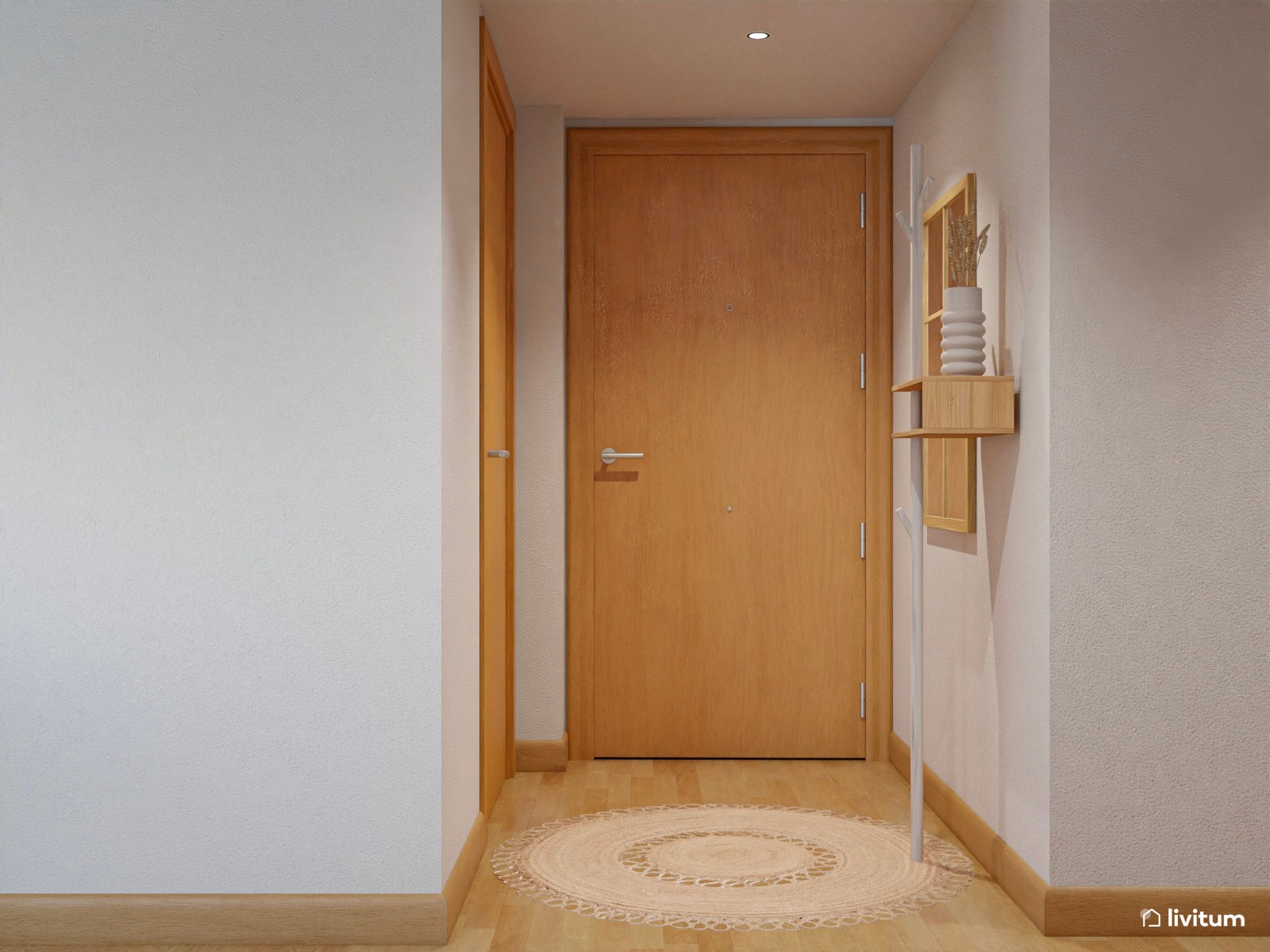 Salón comedor de piso en alquiler, de estilo nórdico con detalles en fibras naturales