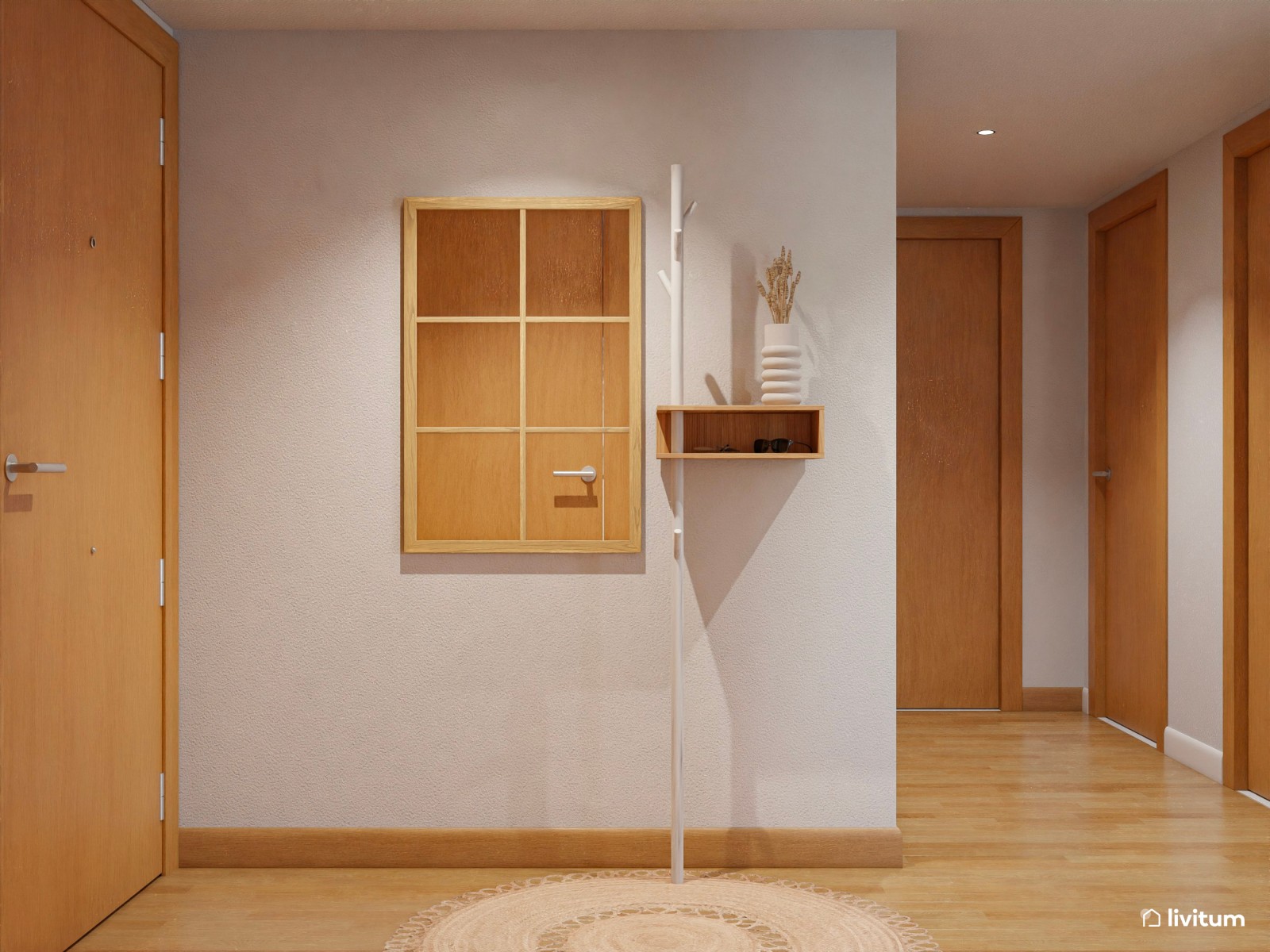 Salón comedor de piso en alquiler, de estilo nórdico con detalles en fibras naturales