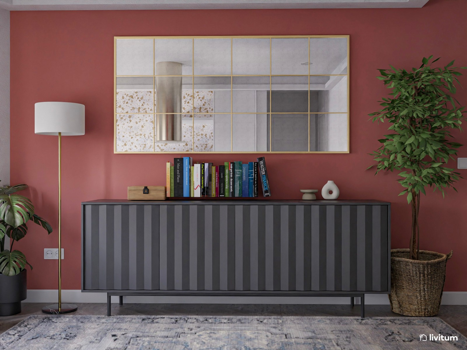 Salón comedor de planta irregular decorado con divertidos colores