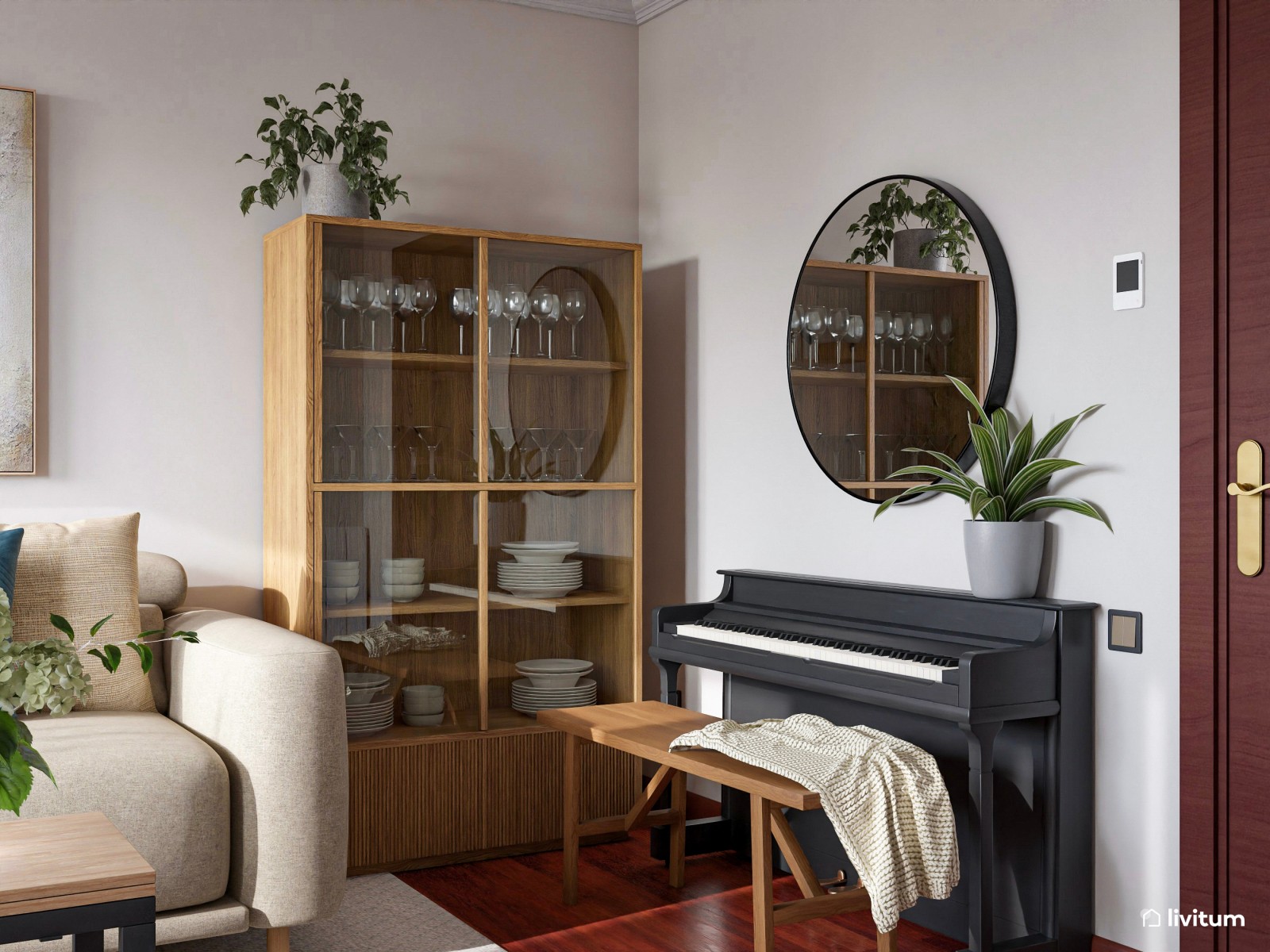 Salón comedor de tan solo 17 m² y suelo oscuro