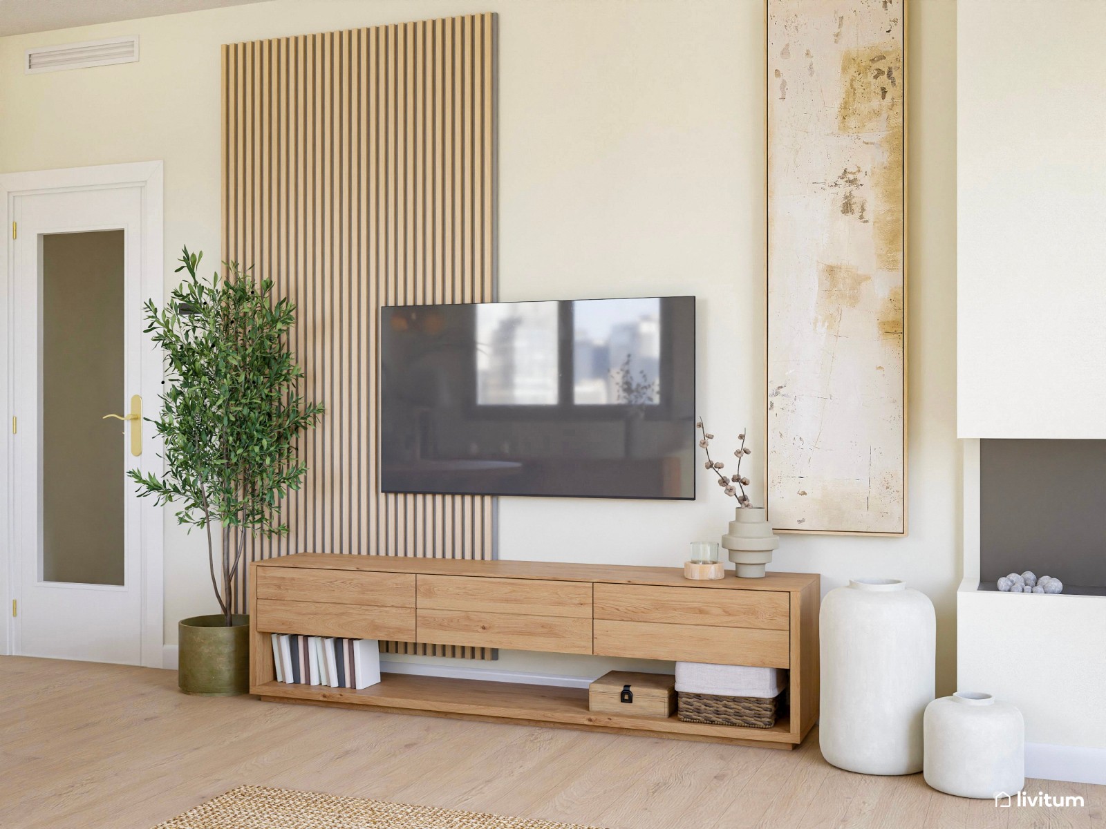 Salón comedor de tonos terrosos, muy elegante y relajado