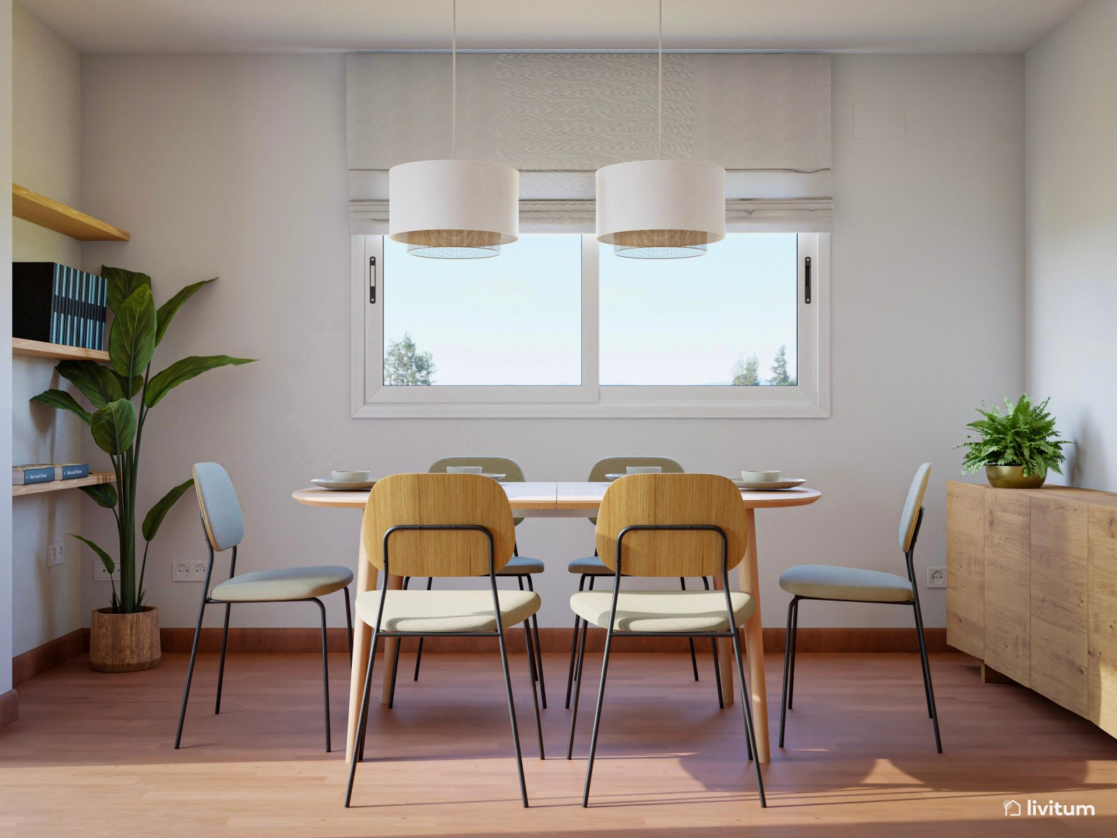 Salón comedor elegante y moderno en beige 