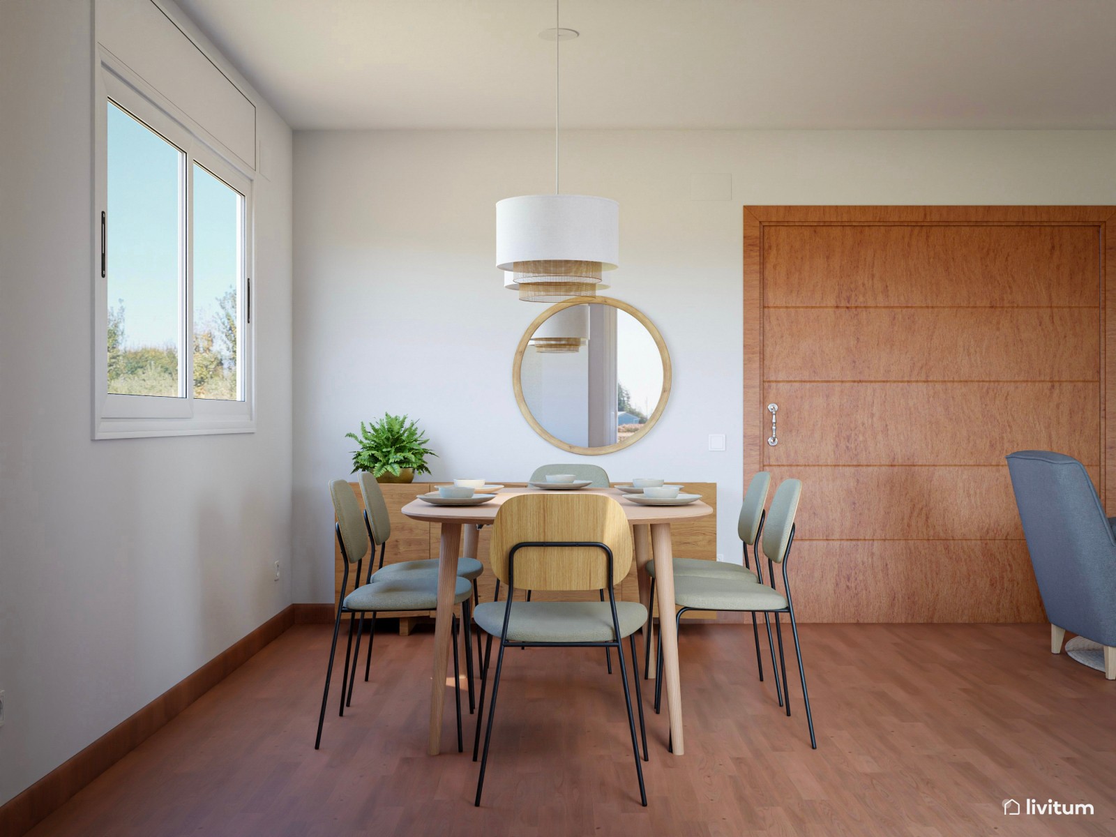 Salón comedor elegante y moderno en beige 