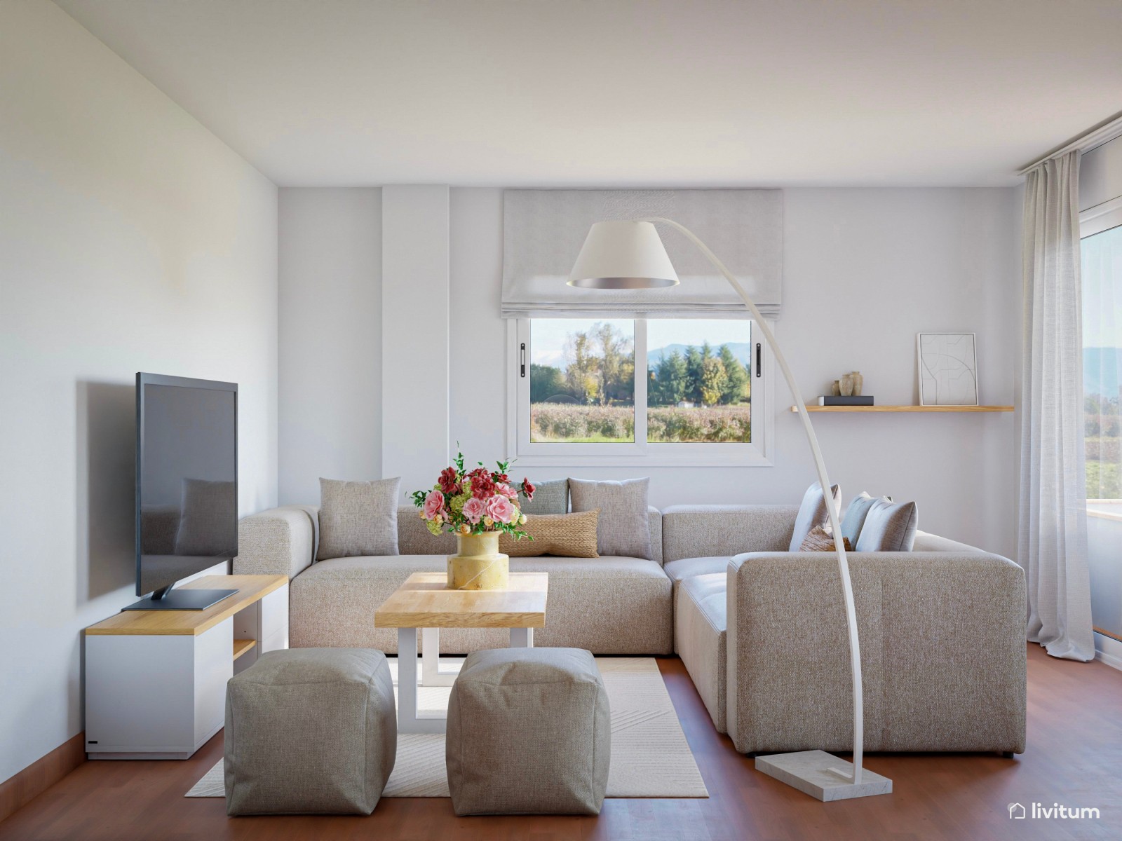 Salón comedor elegante y moderno en beige 