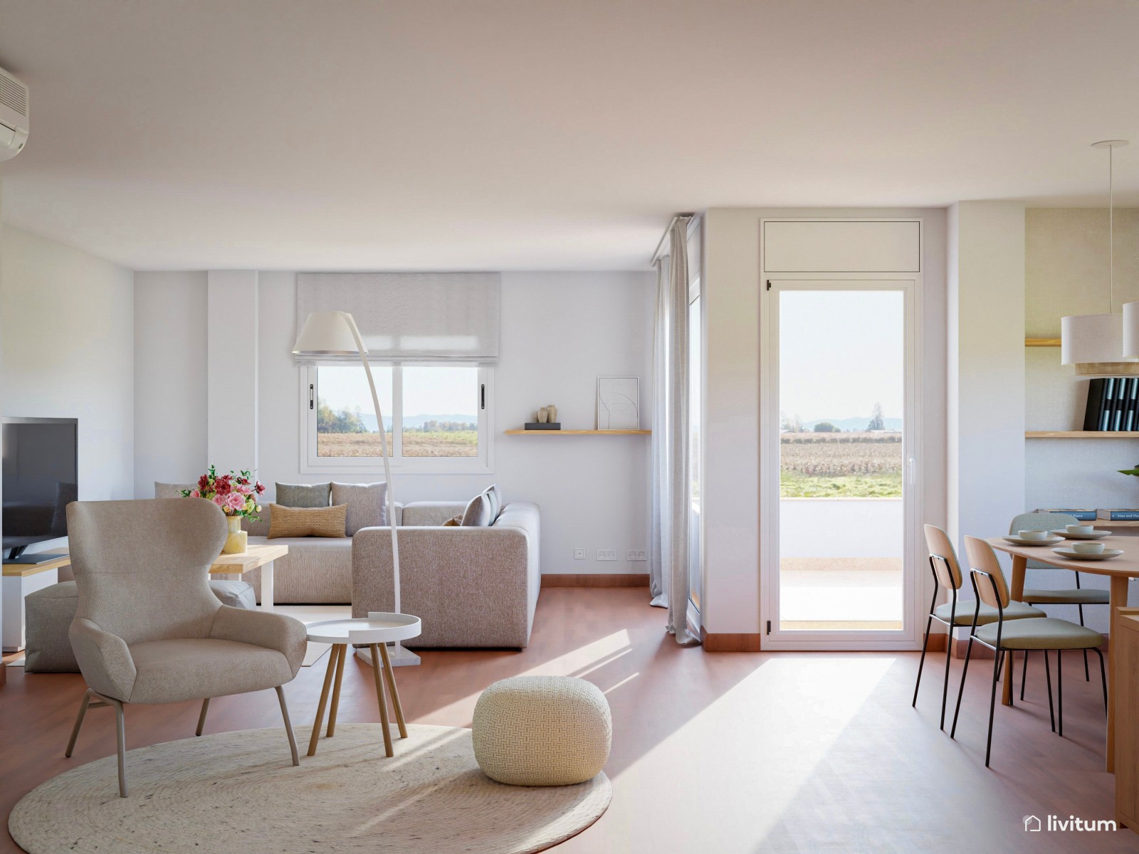 Salón comedor elegante y moderno en beige 