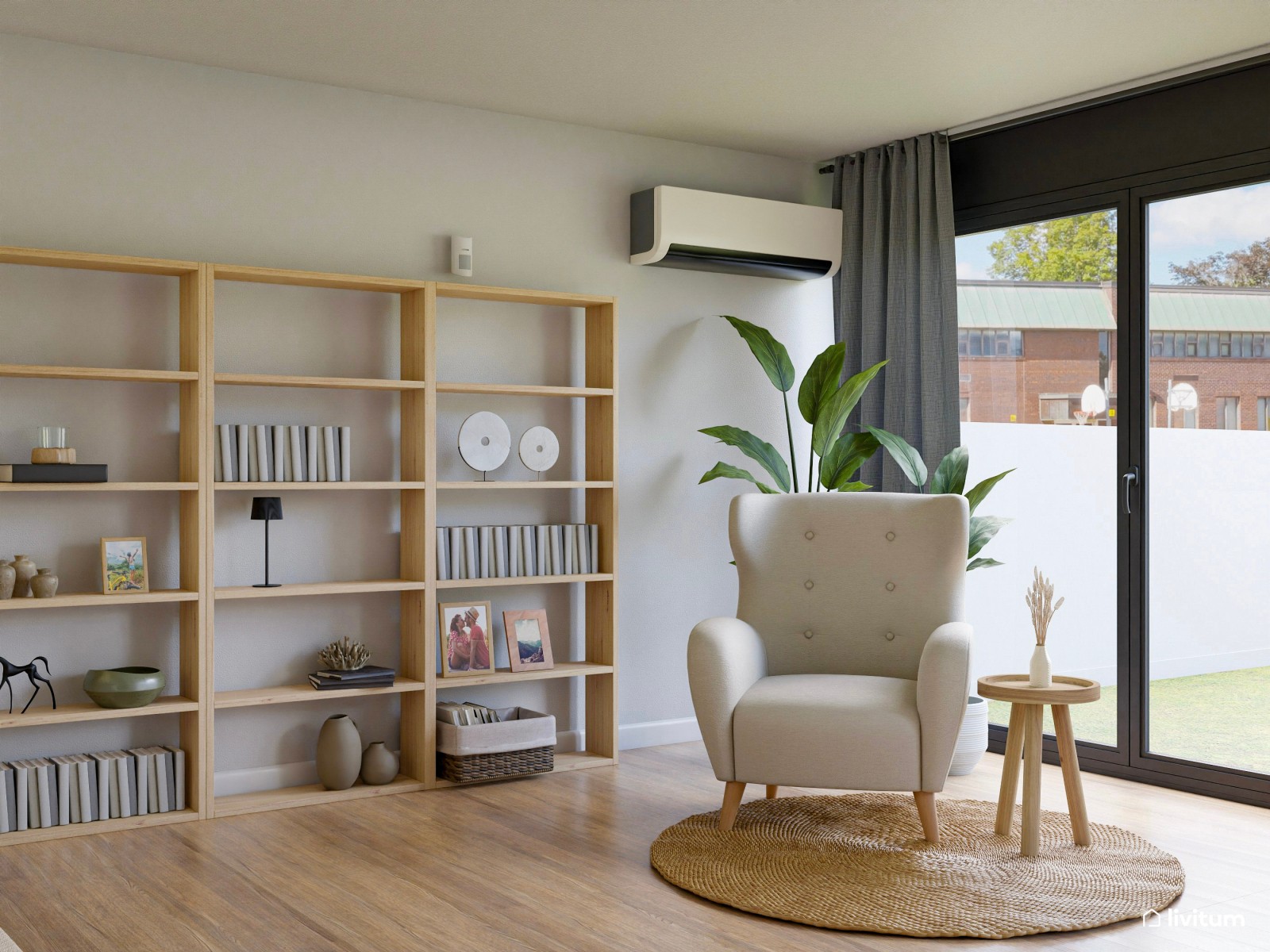 Salón comedor en blanco con suaves toques de madera 