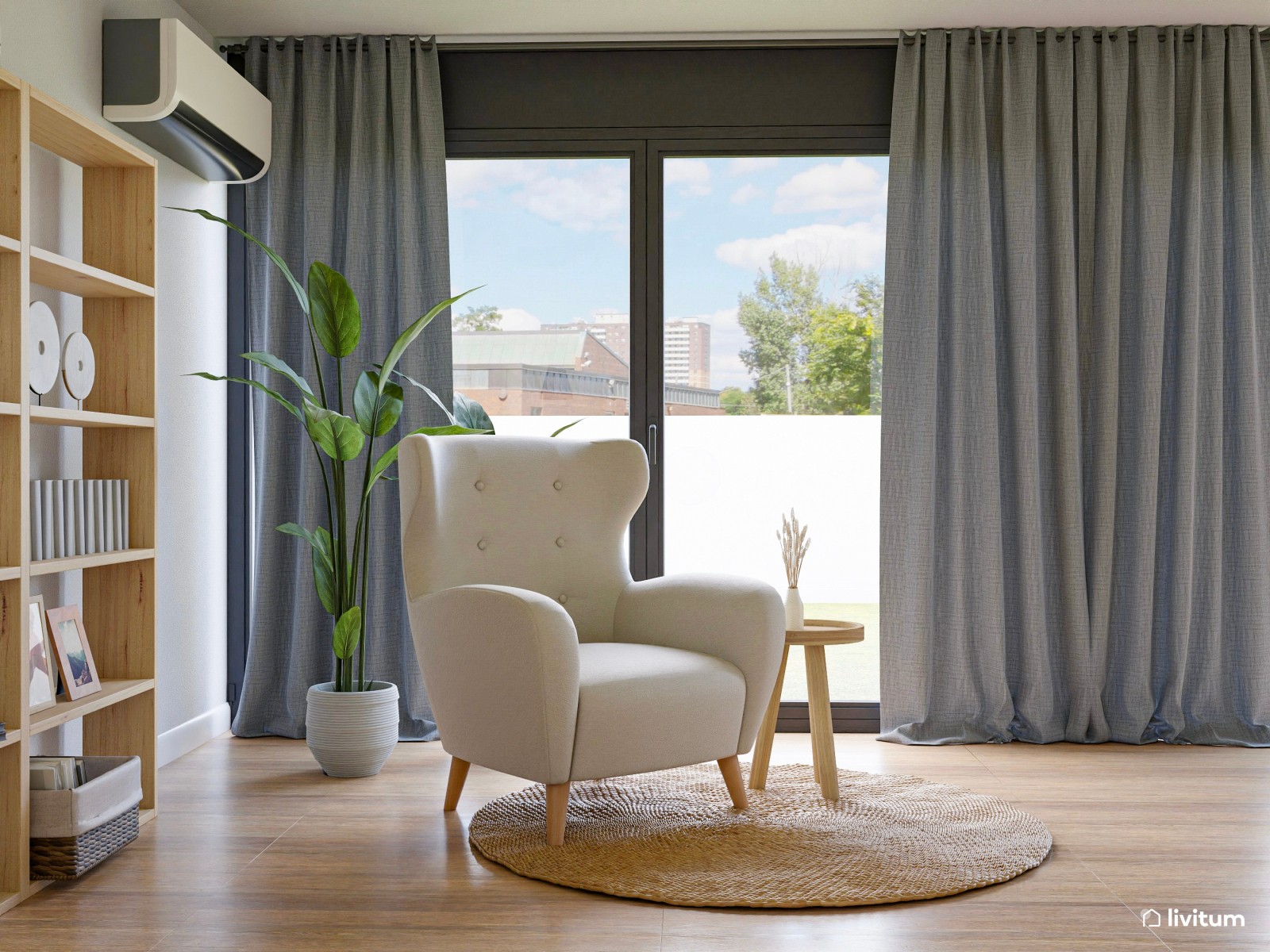 Salón comedor en blanco con suaves toques de madera 