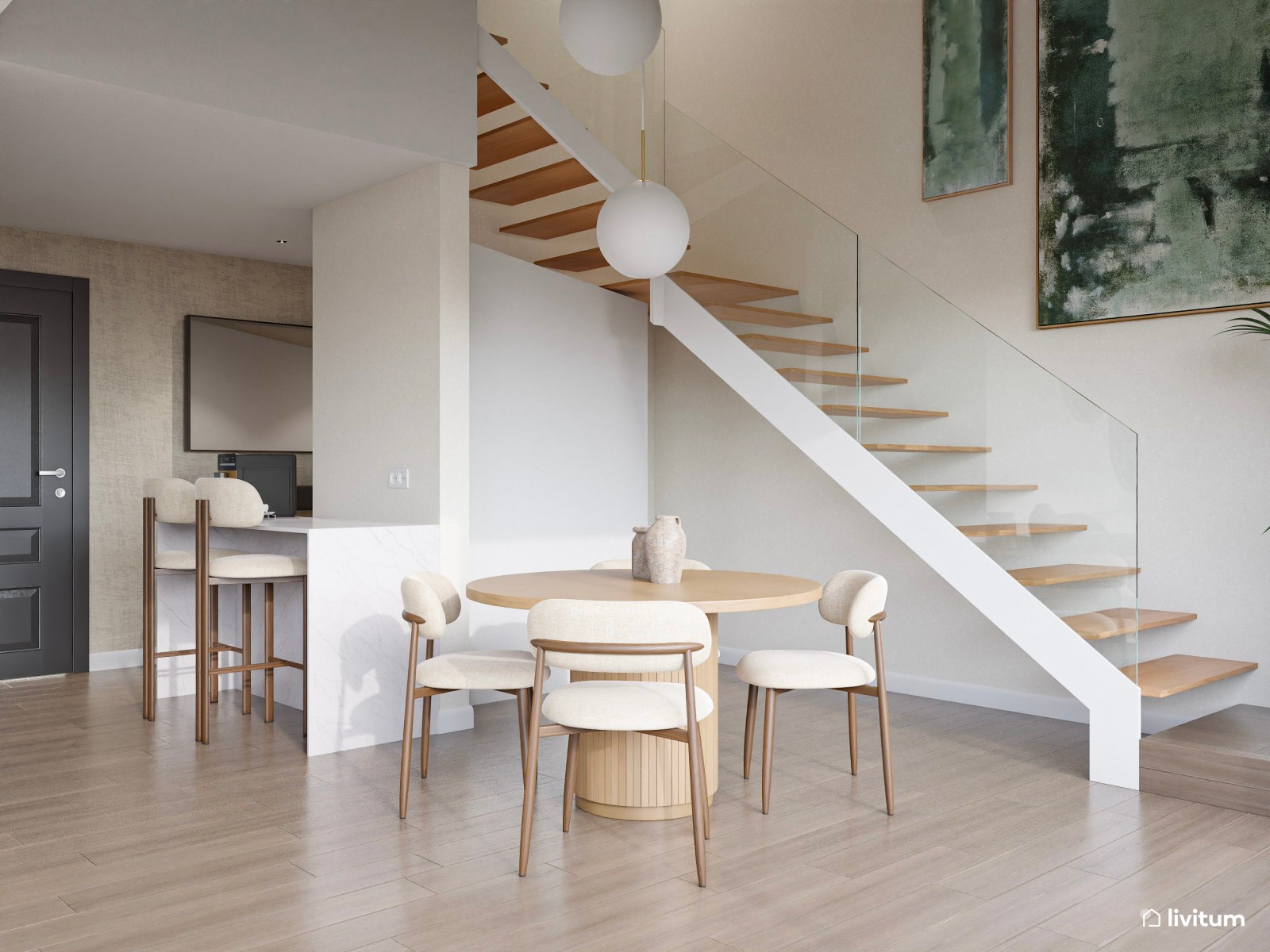 Salón comedor moderno con muebles ligeros y elegancia discreta
