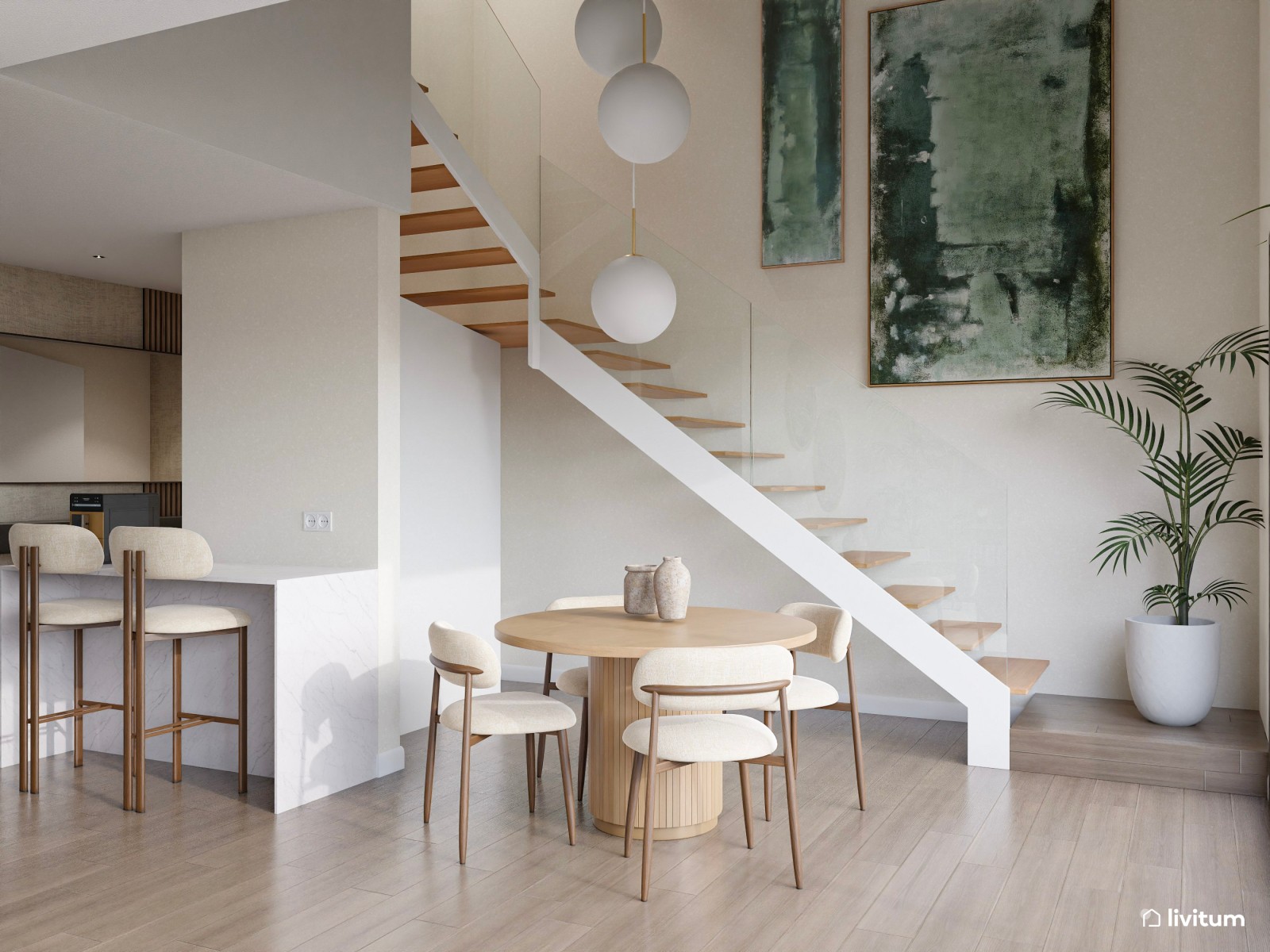 Salón comedor moderno con muebles ligeros y elegancia discreta