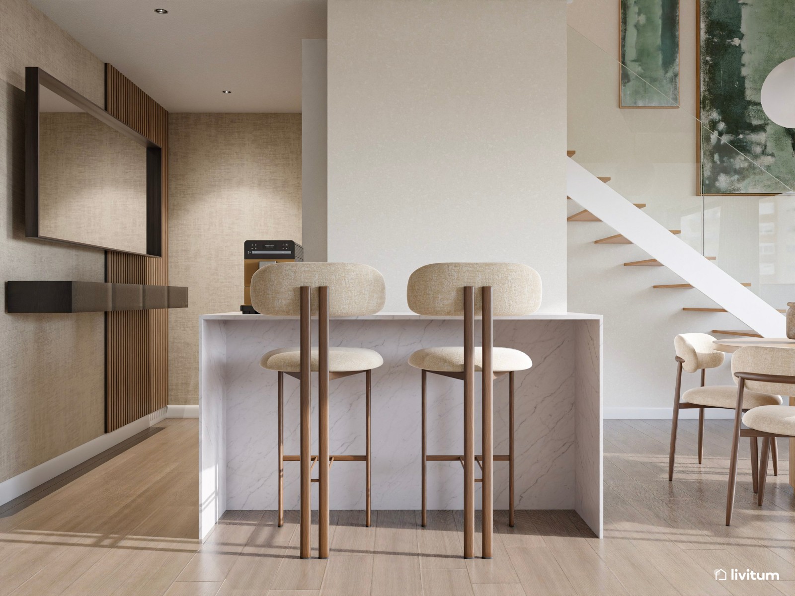 Salón comedor moderno con muebles ligeros y elegancia discreta