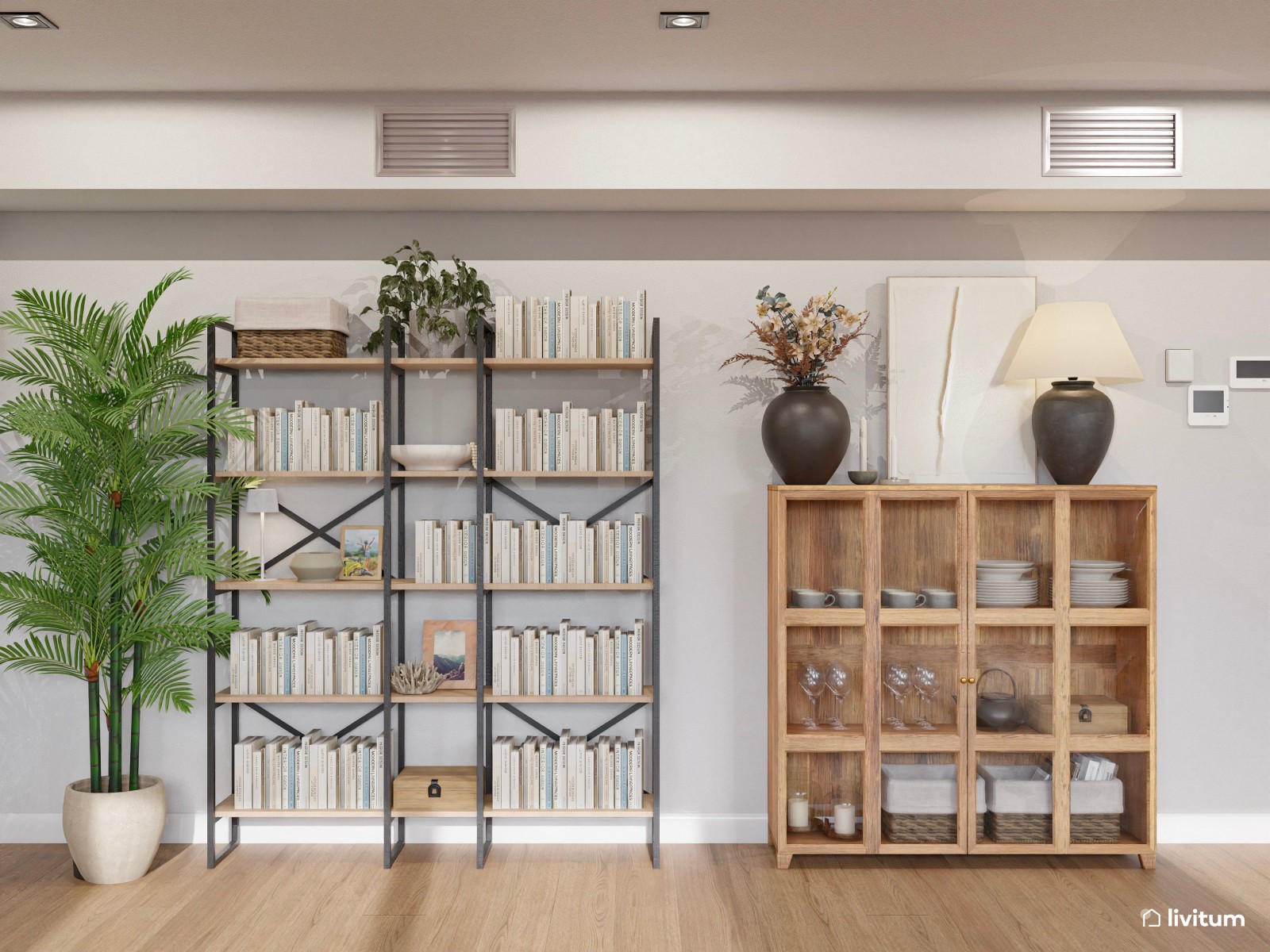 Salón comedor moderno con sillas verdes con paneles acústicos