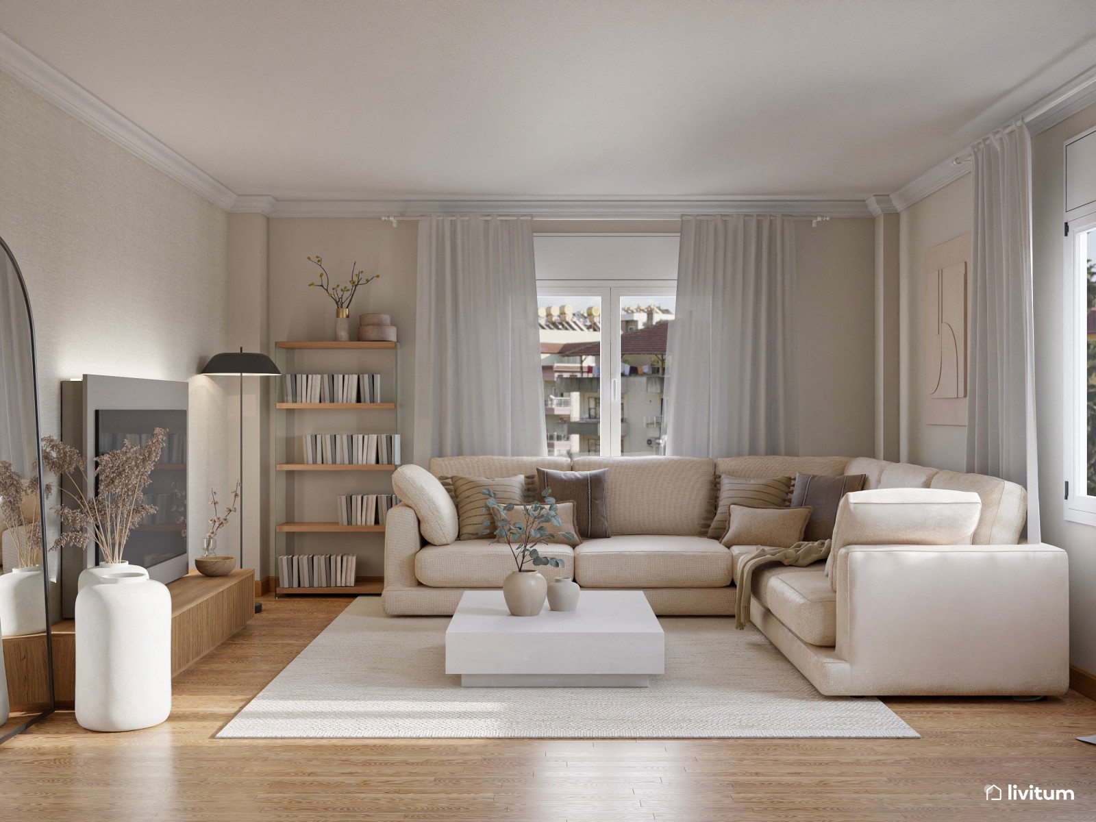 Salón comedor moderno con sofá rinconero