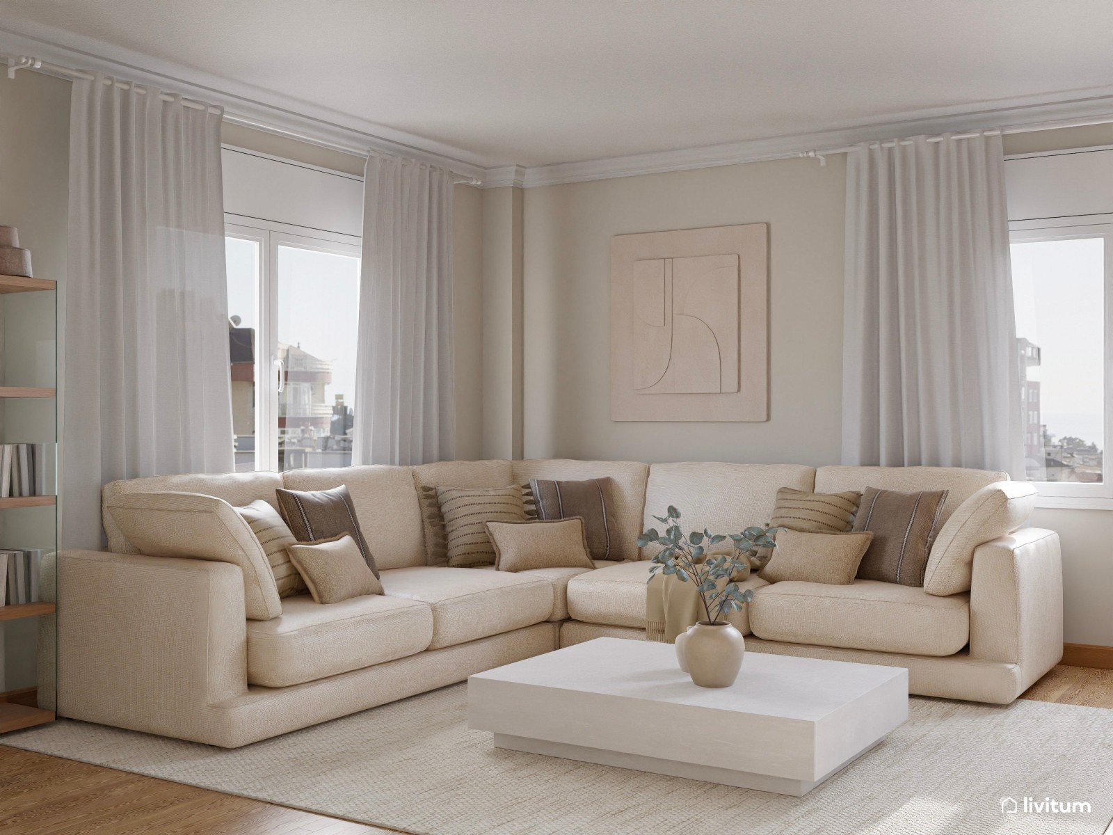 Salón comedor moderno con sofá rinconero