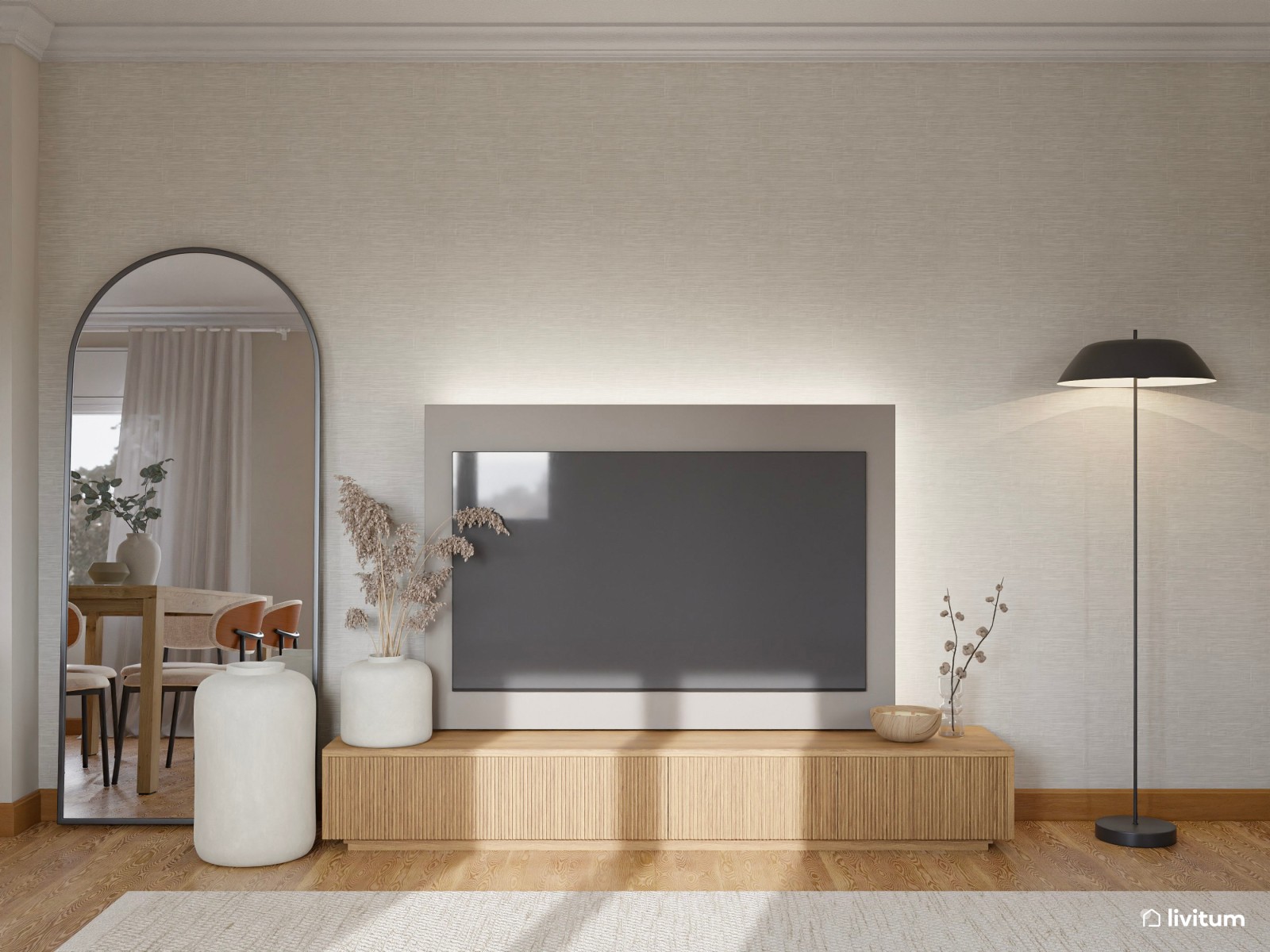 Salón comedor moderno con sofá rinconero