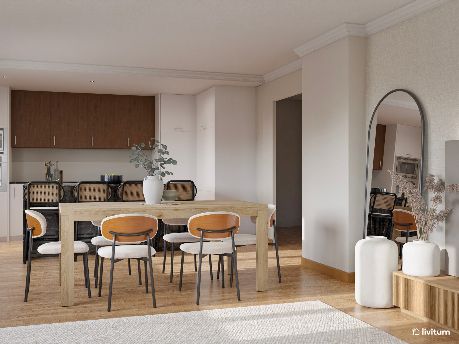 Salón comedor moderno con sofá rinconero