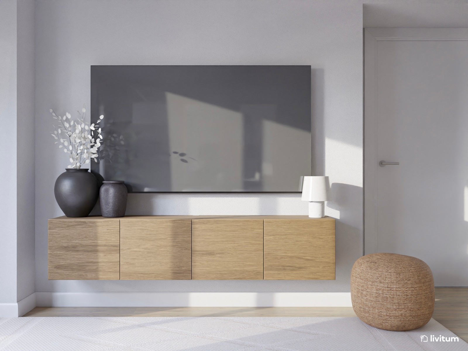 Salón comedor moderno de 23 m² en tonos tierra y espejos de ventana