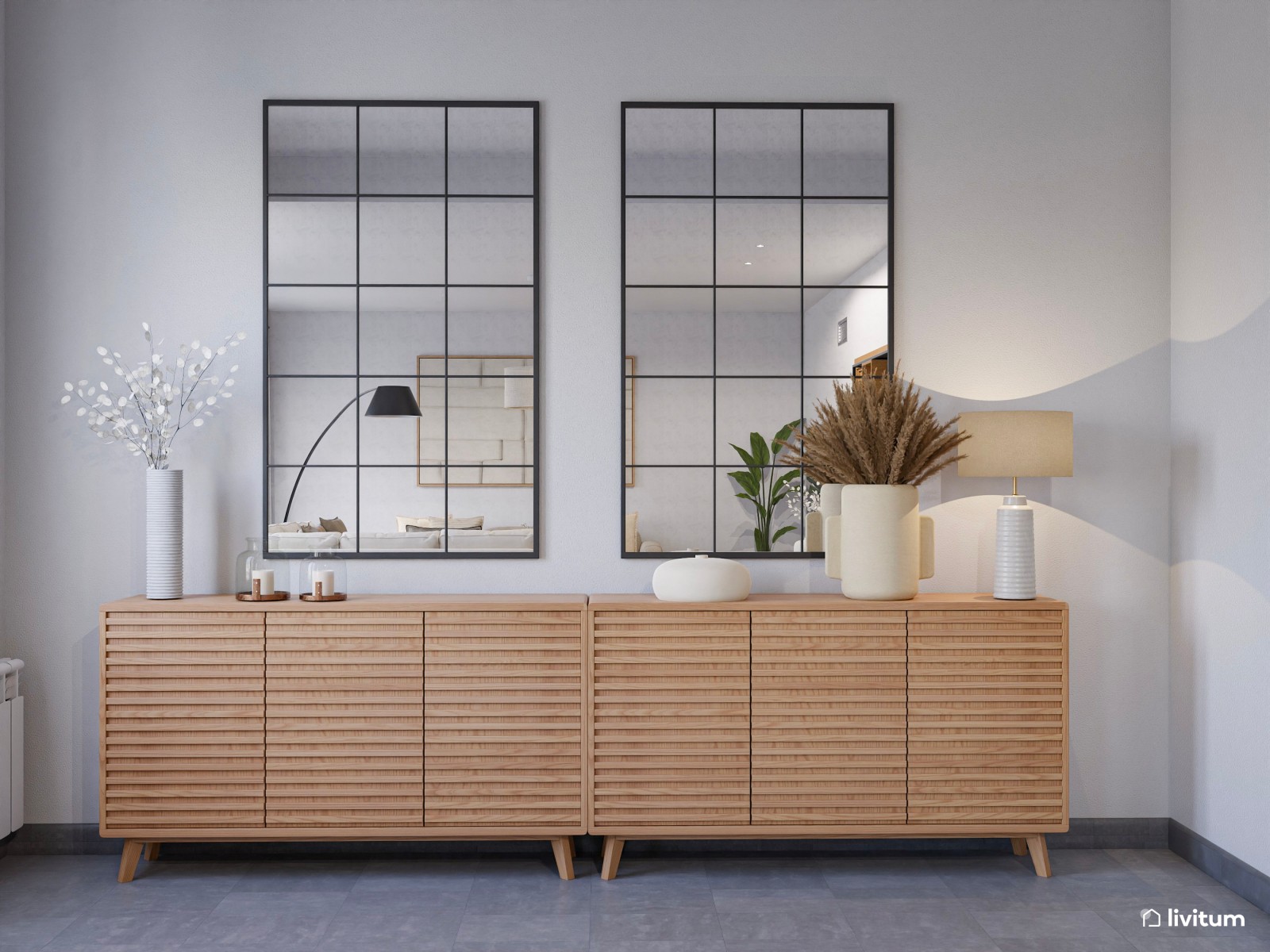 Salón comedor moderno de planta irregular con sofá rinconero