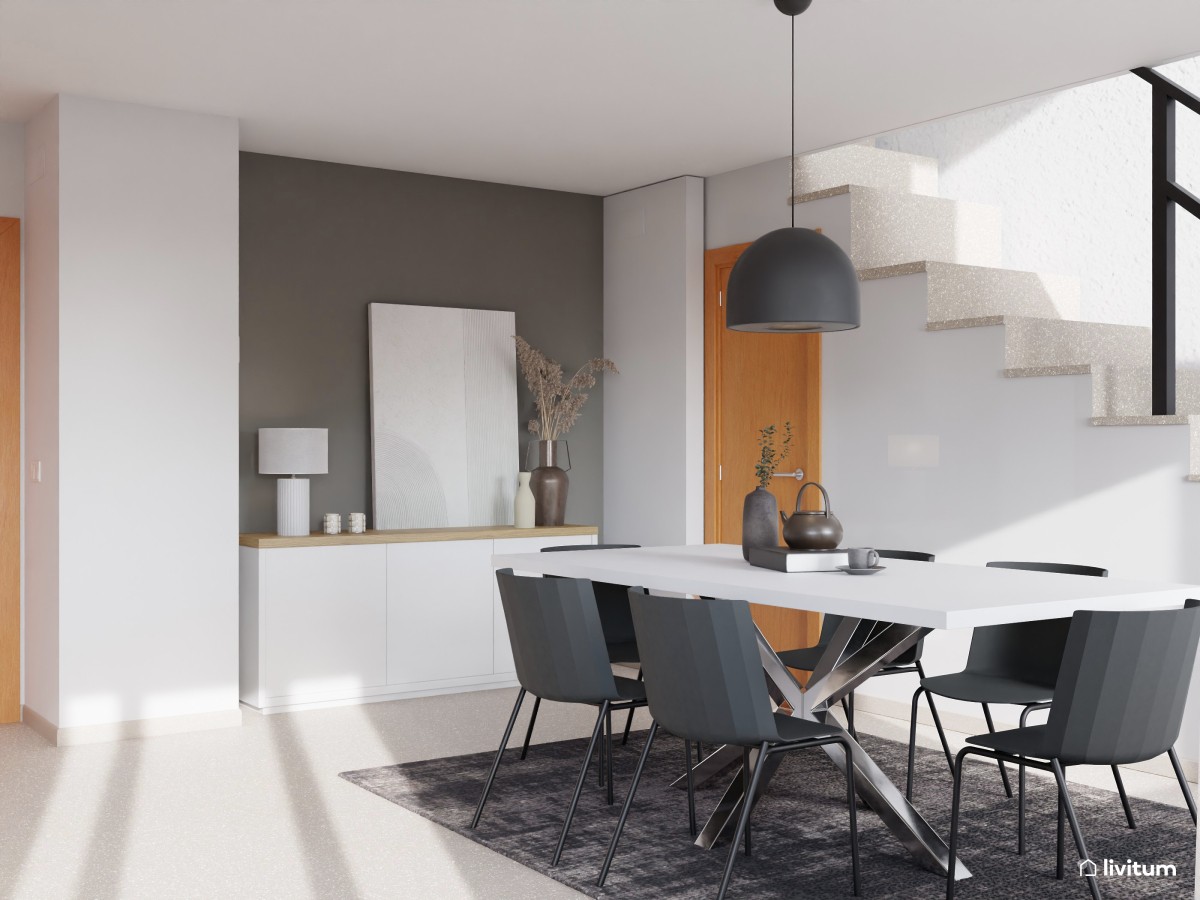 Salón comedor moderno en blanco y negro - Livitum.com