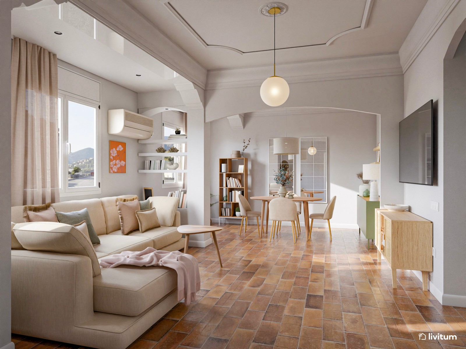 Salón comedor moderno en espacio con arquitectura singular