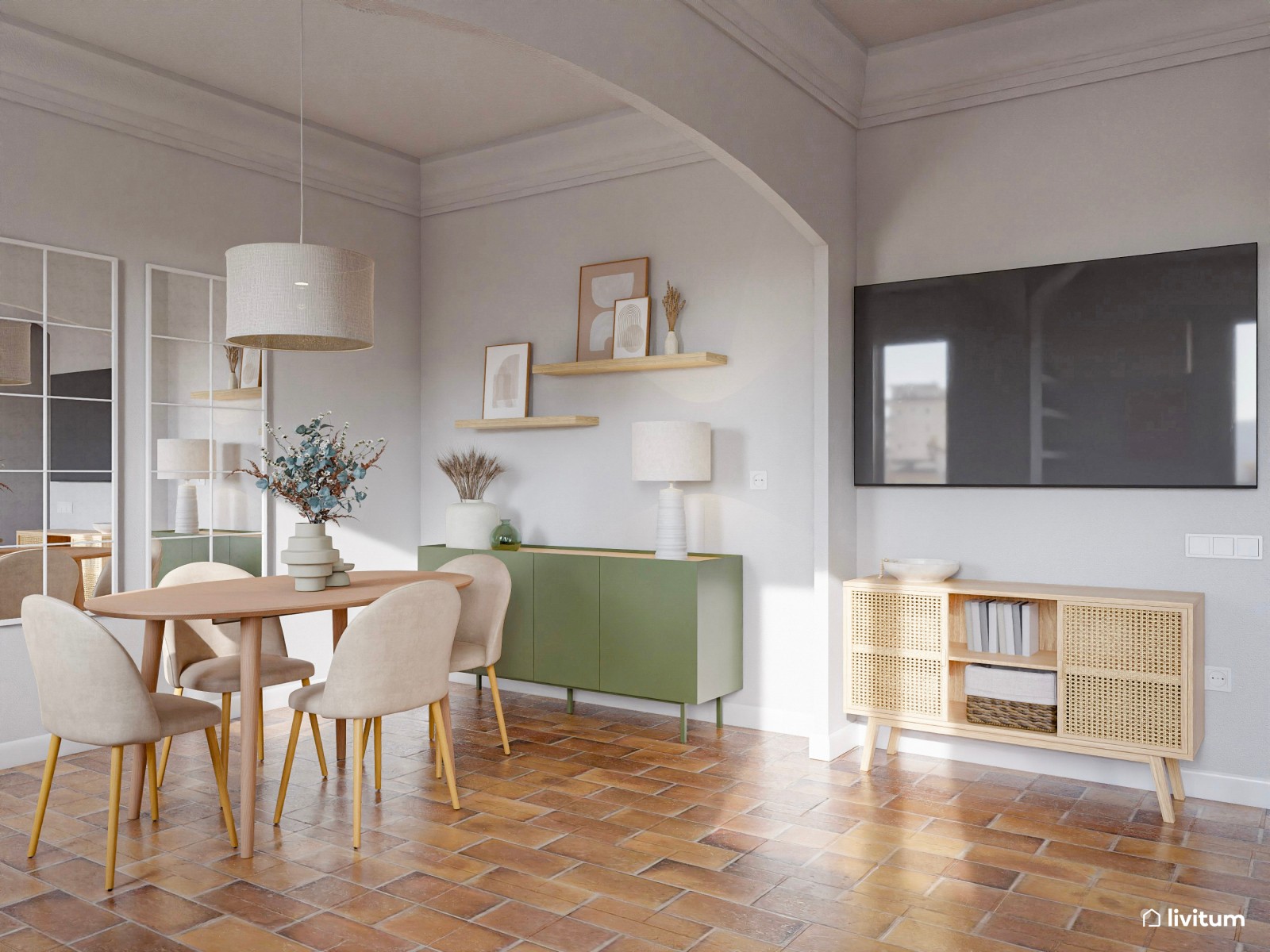 Salón comedor moderno en espacio con arquitectura singular